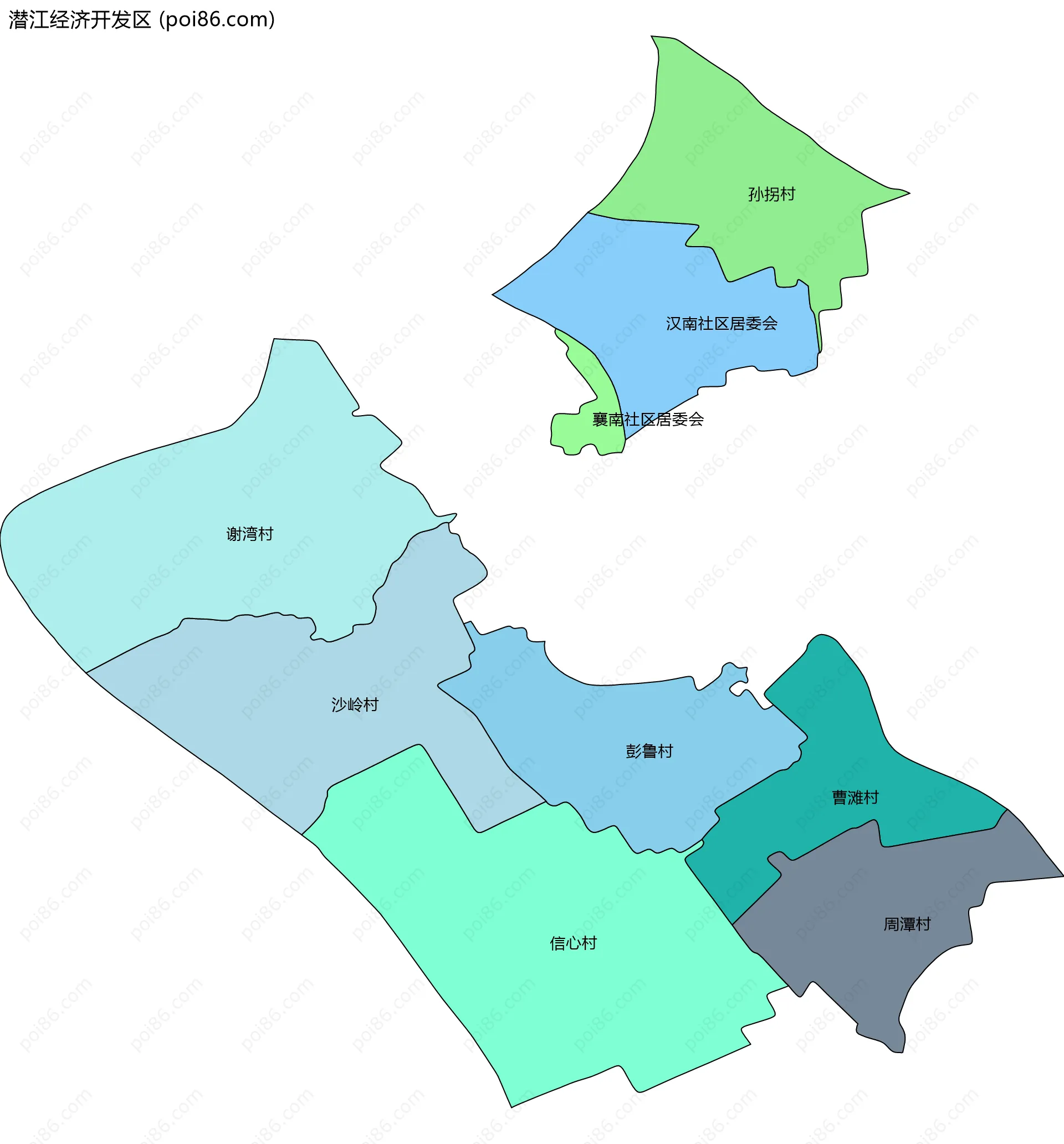 潜江经济开发区边界地图(五级行政区划)