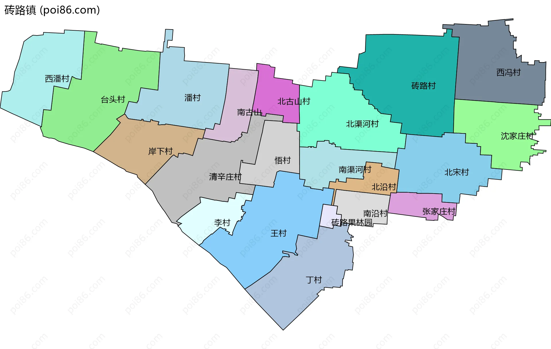 砖路镇边界地图(五级行政区划)