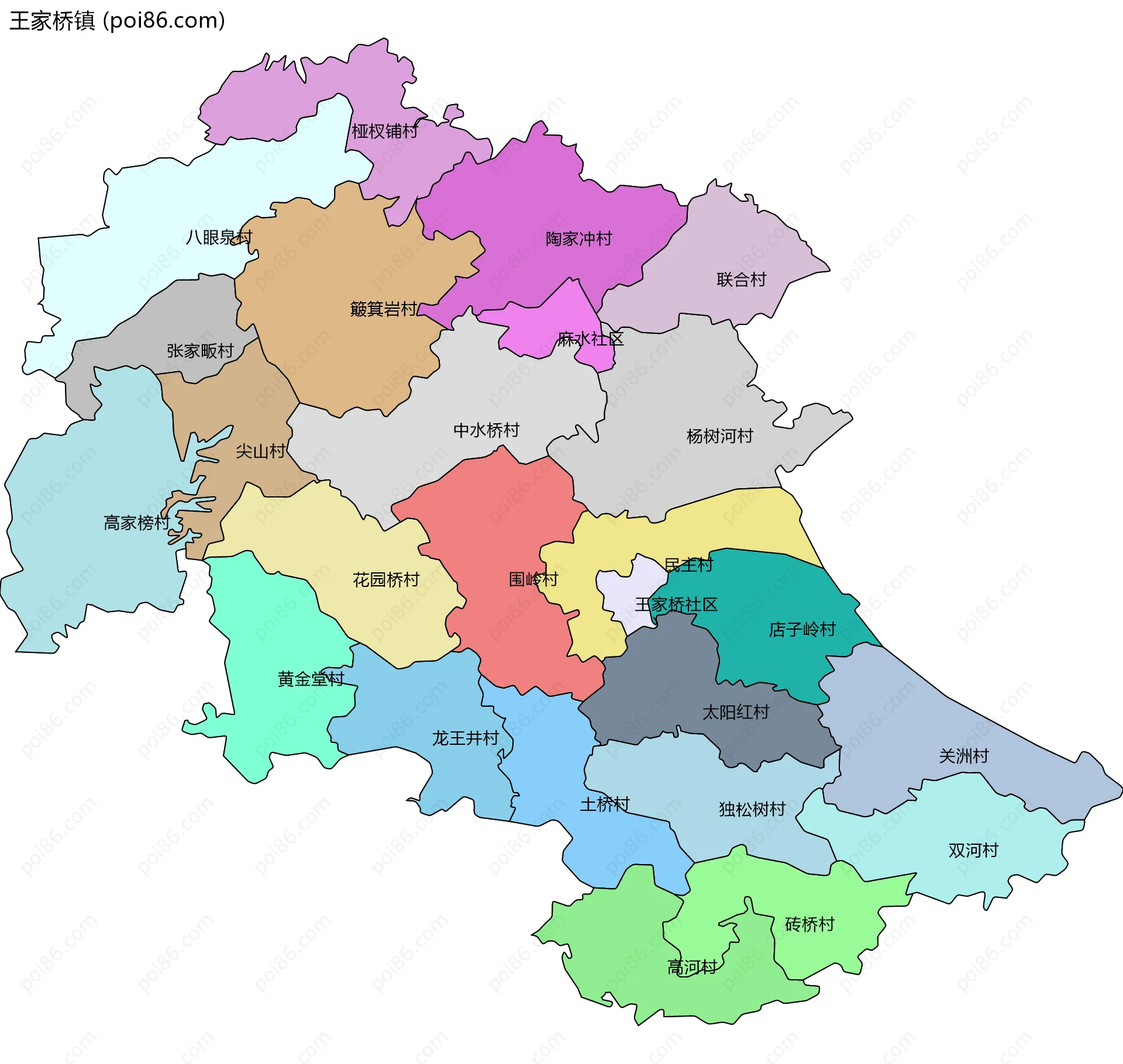 王家桥镇边界地图(五级行政区划)