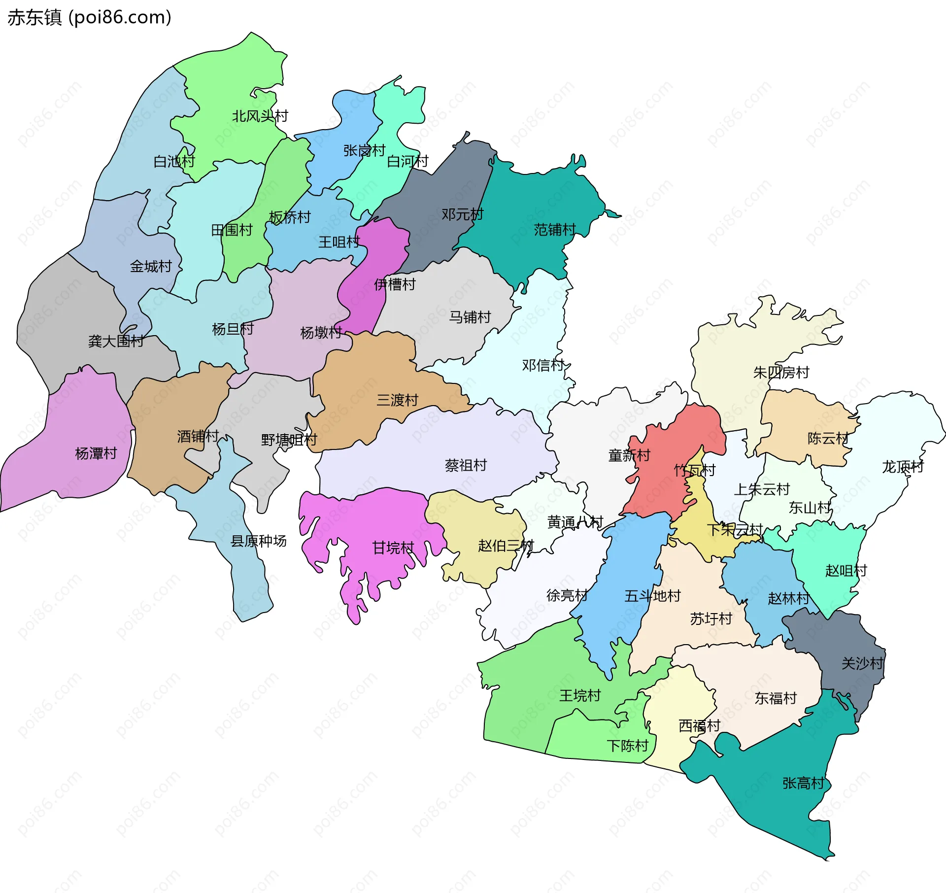 赤东镇边界地图(五级行政区划)