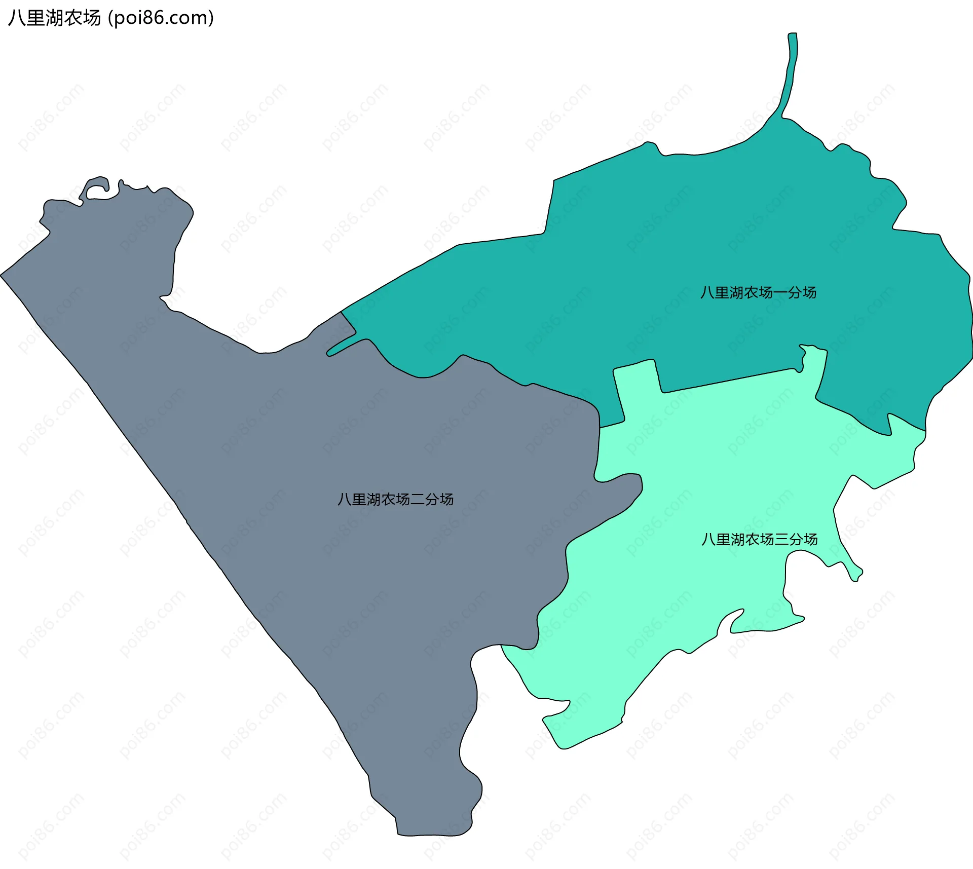 八里湖农场边界地图(五级行政区划)