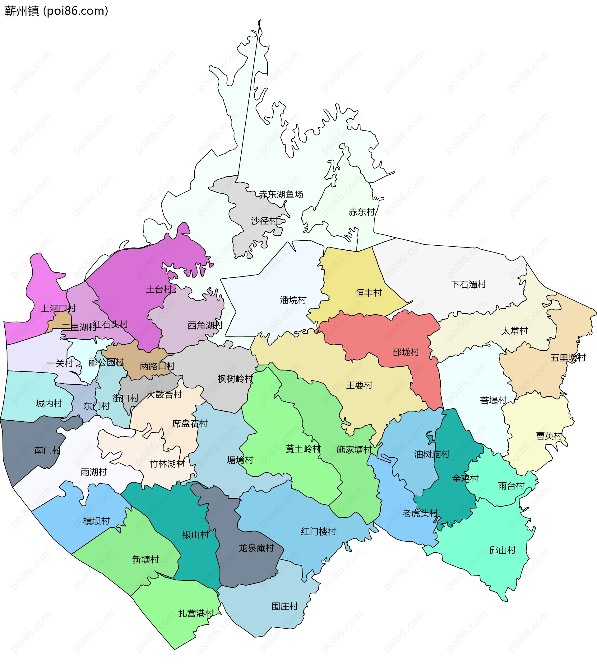 蕲州镇边界地图(五级行政区划)