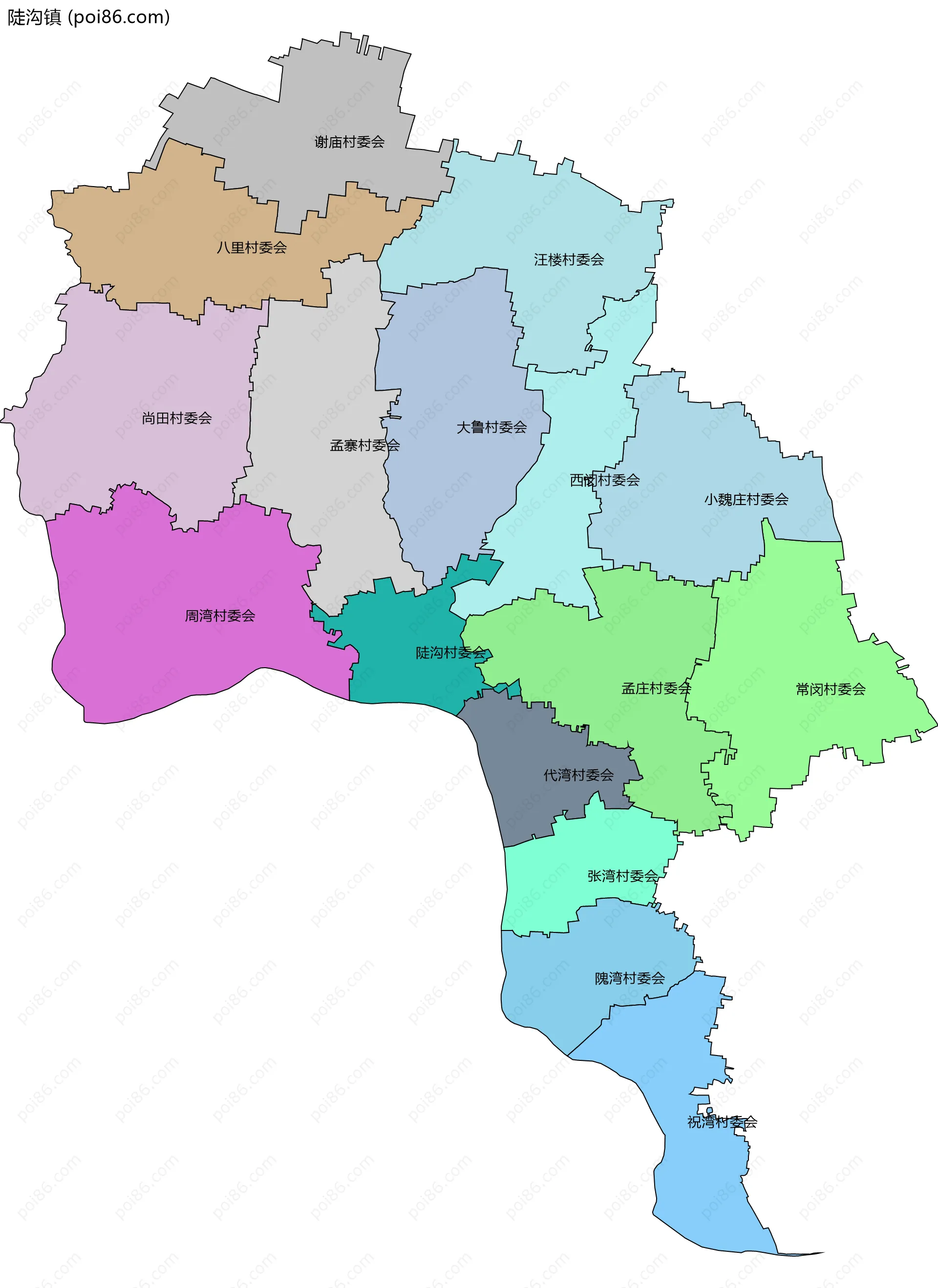 陡沟镇边界地图(五级行政区划)