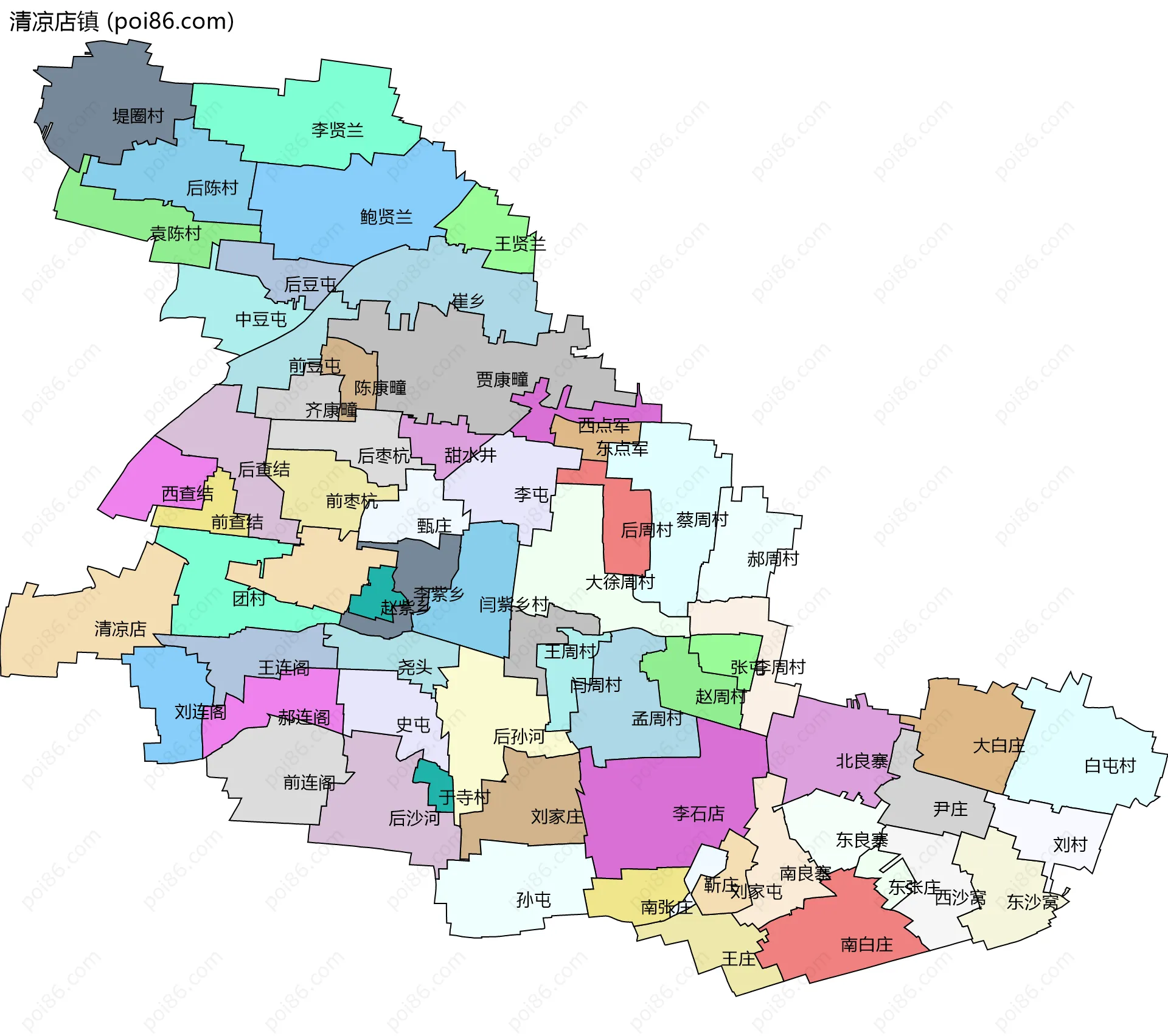 清凉店镇边界地图(五级行政区划)