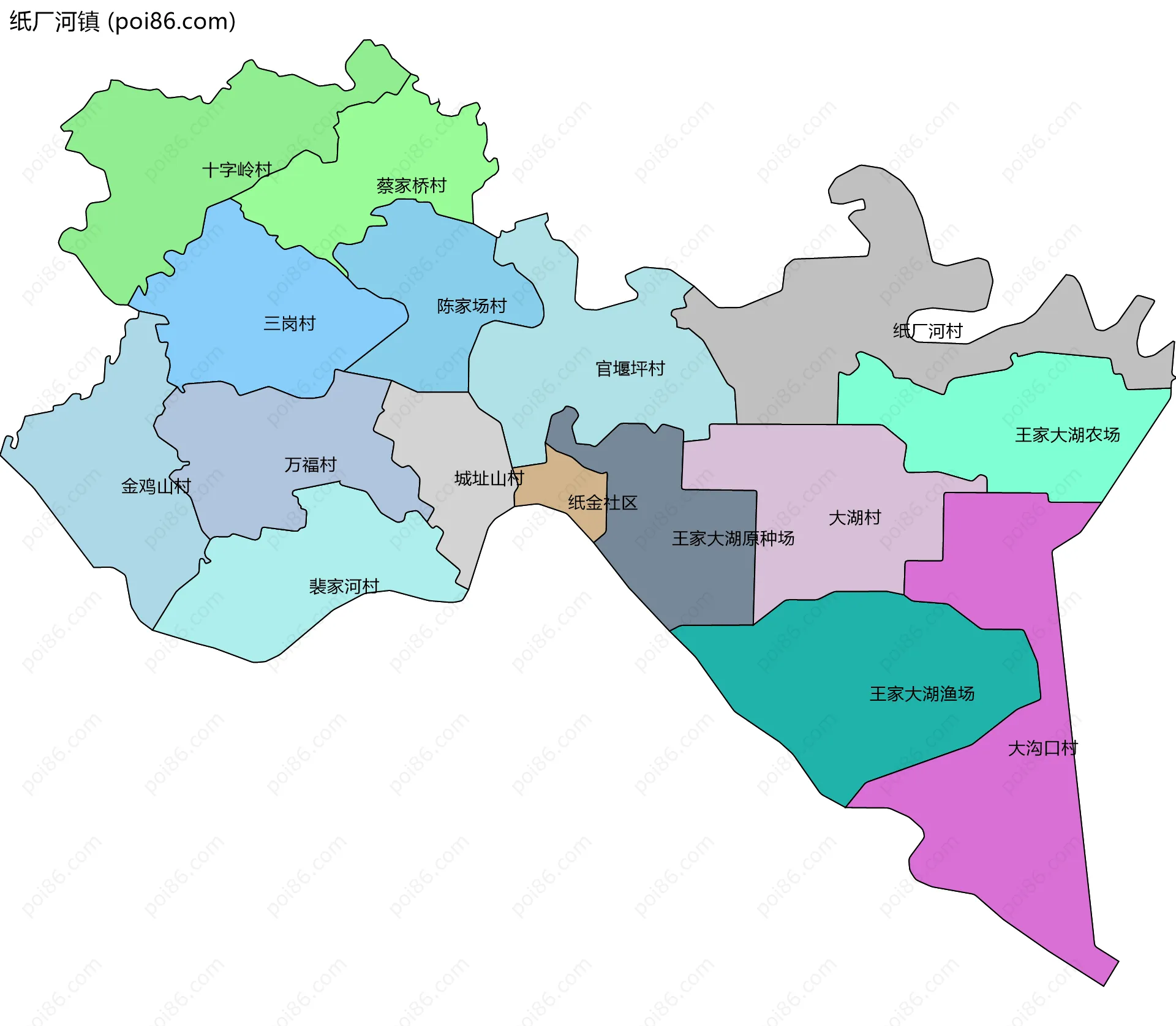 纸厂河镇边界地图(五级行政区划)
