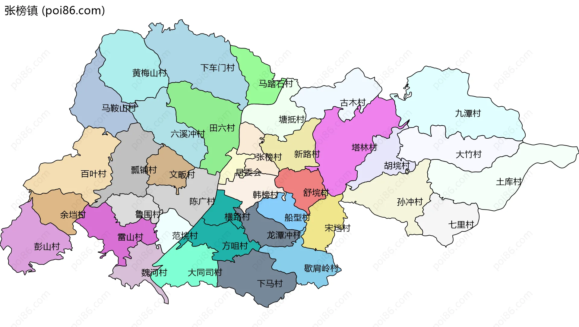 张榜镇边界地图(五级行政区划)