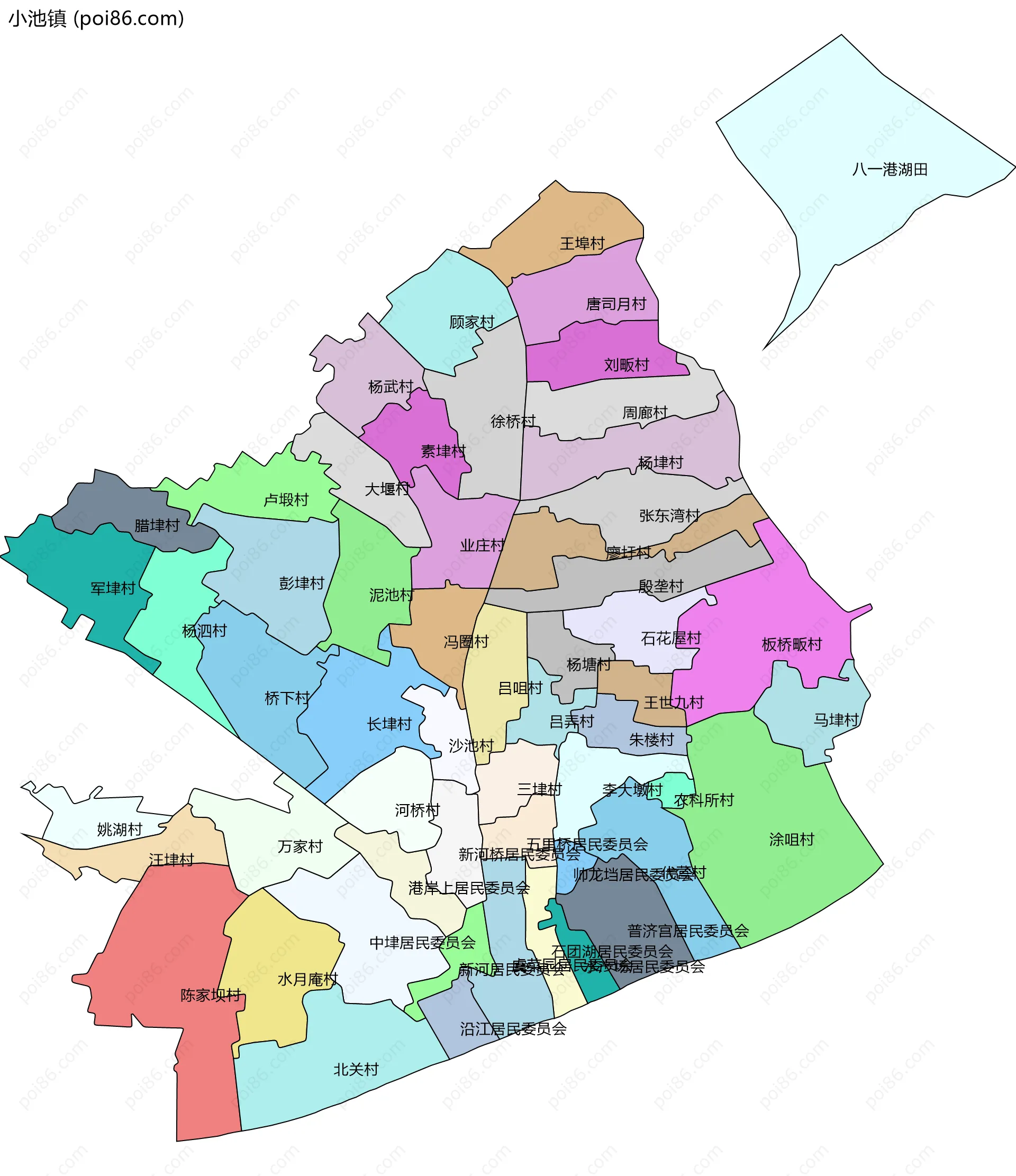 小池镇边界地图(五级行政区划)