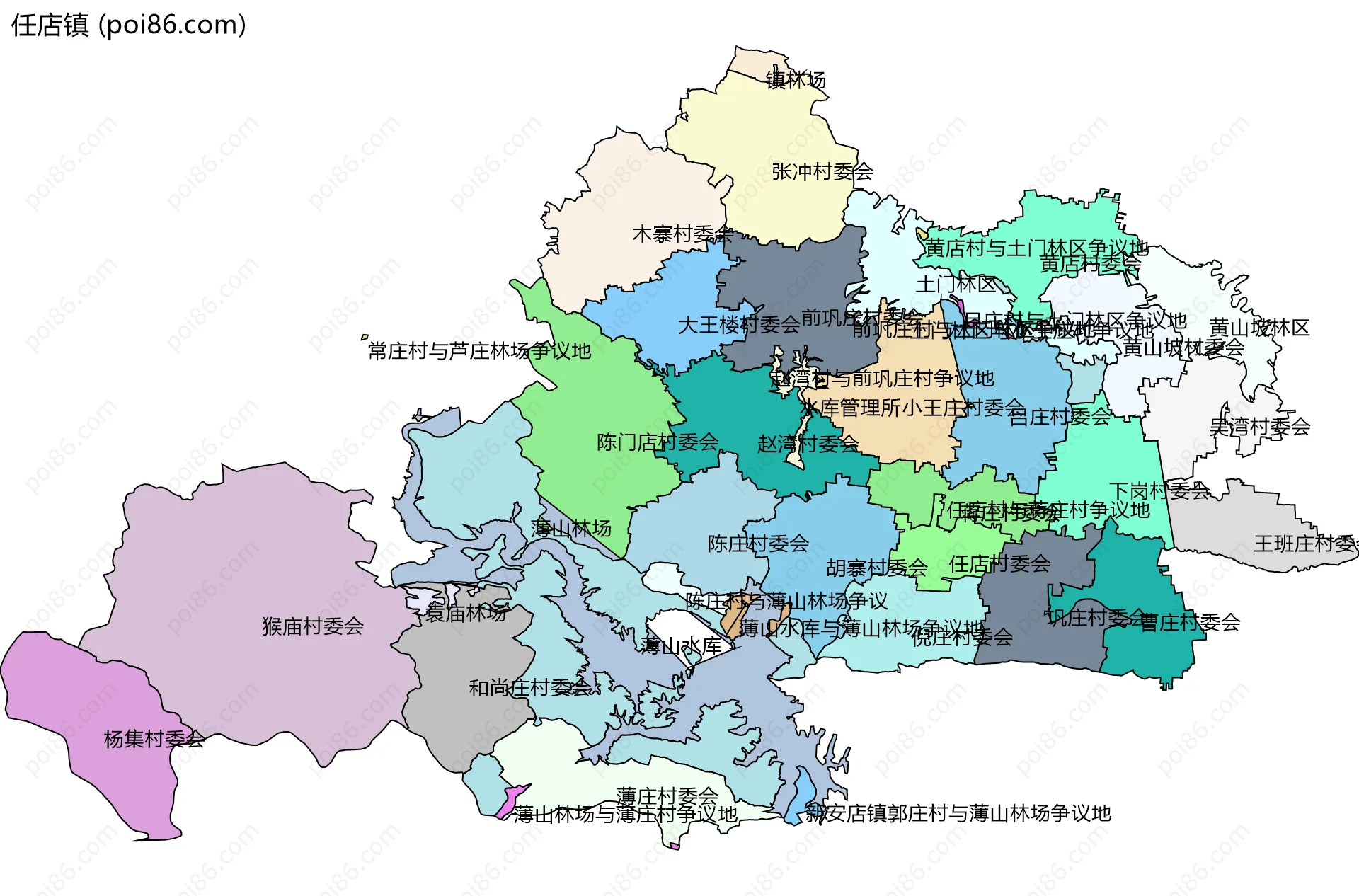 任店镇边界地图(五级行政区划)