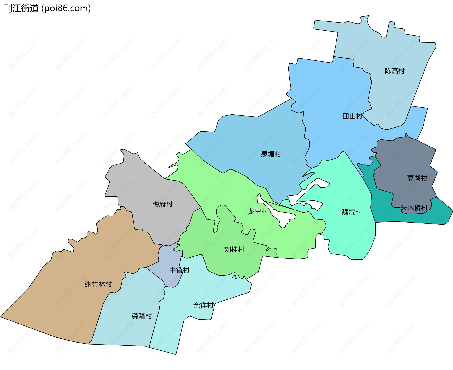 刊江街道边界地图(五级行政区划)