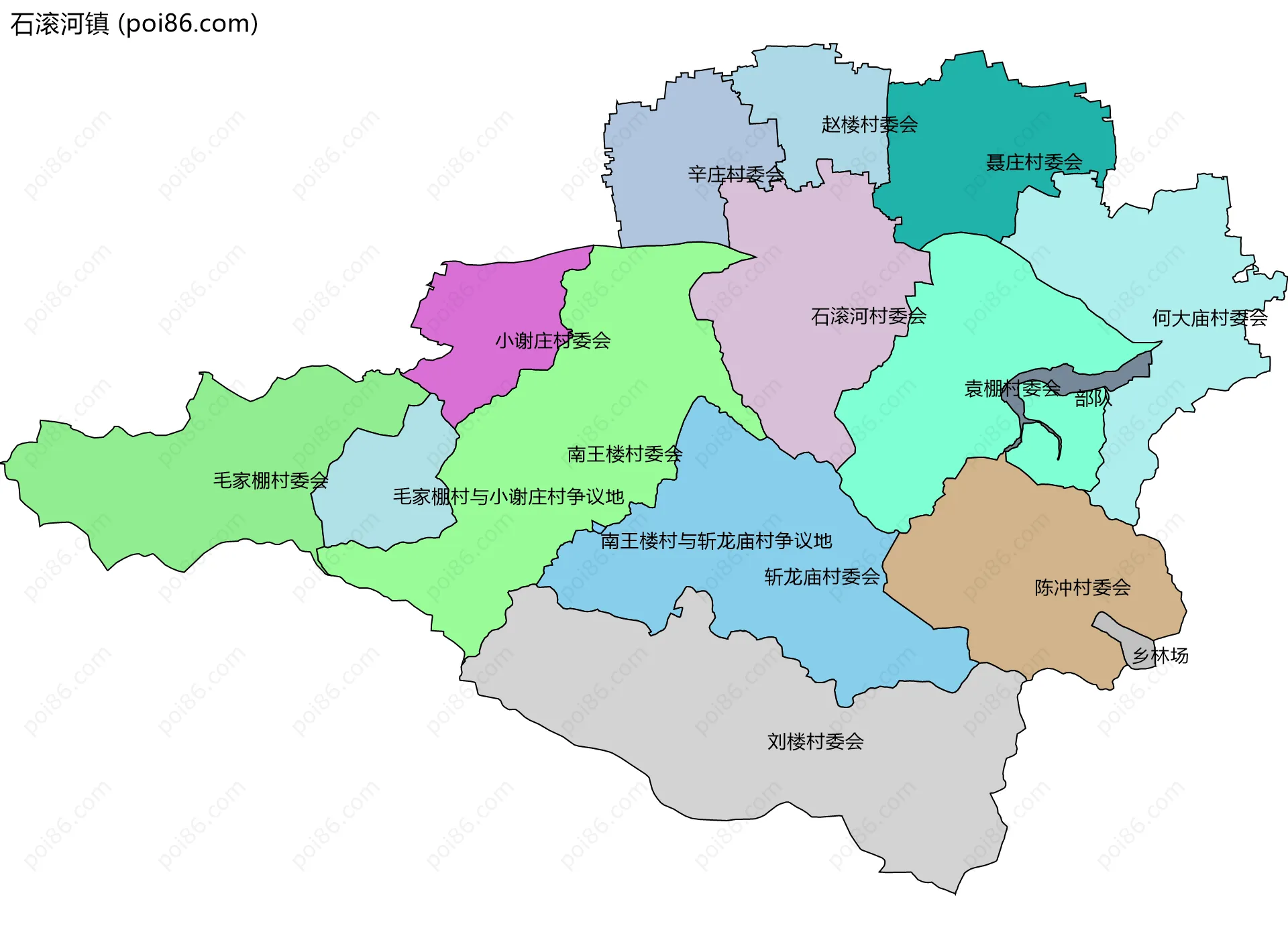 石滚河镇边界地图(五级行政区划)