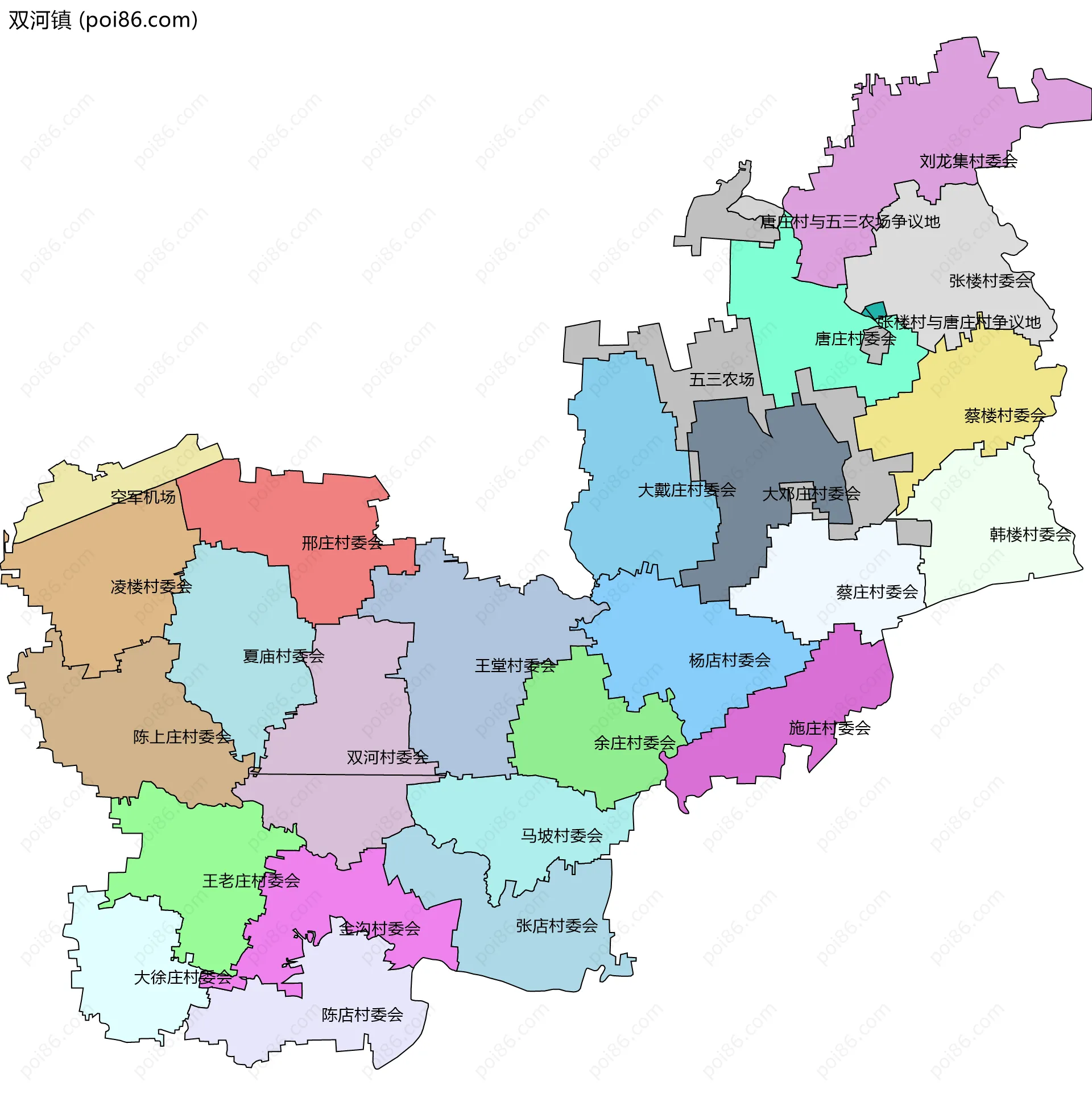 双河镇边界地图(五级行政区划)