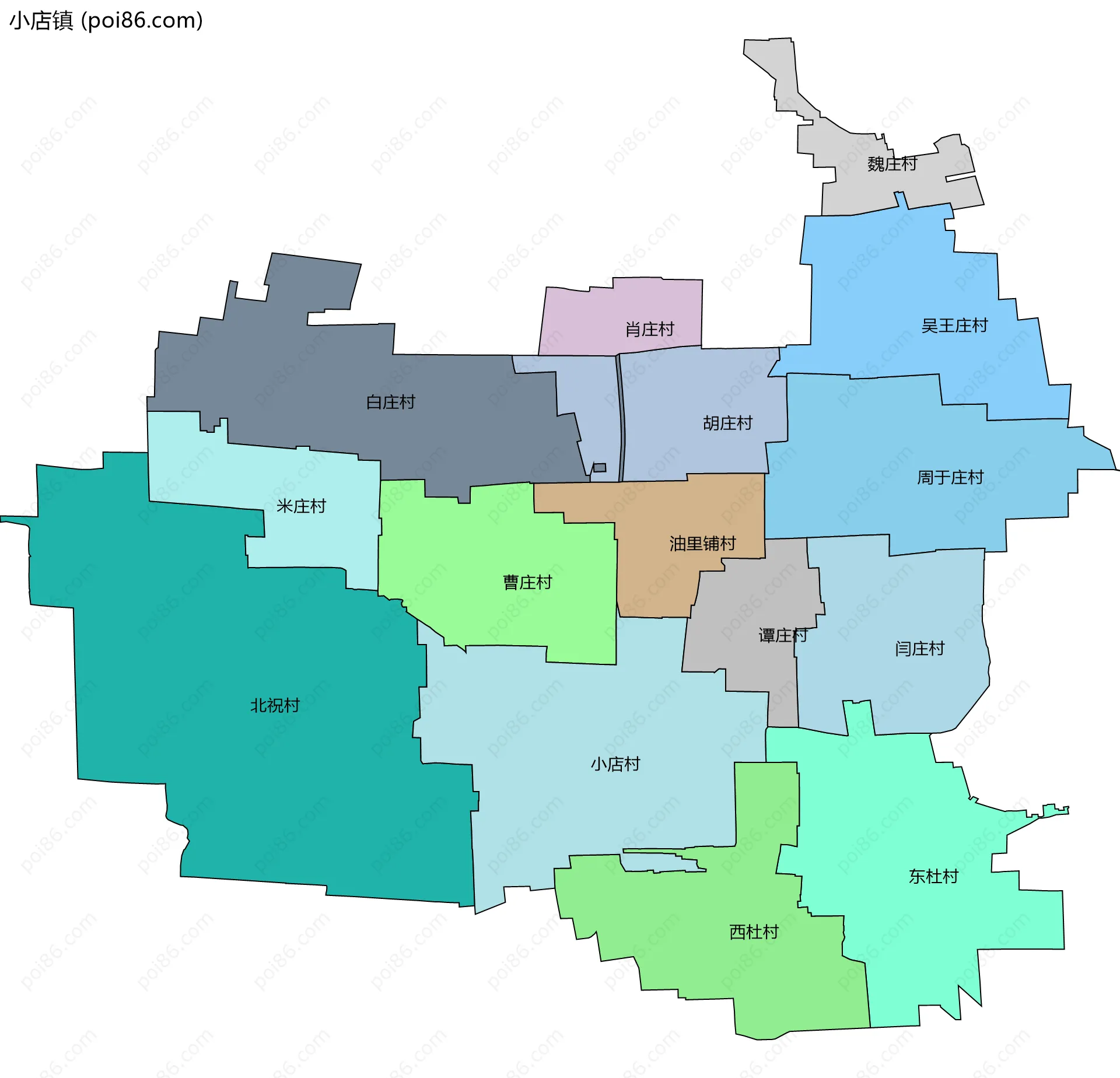 小店镇边界地图(五级行政区划)