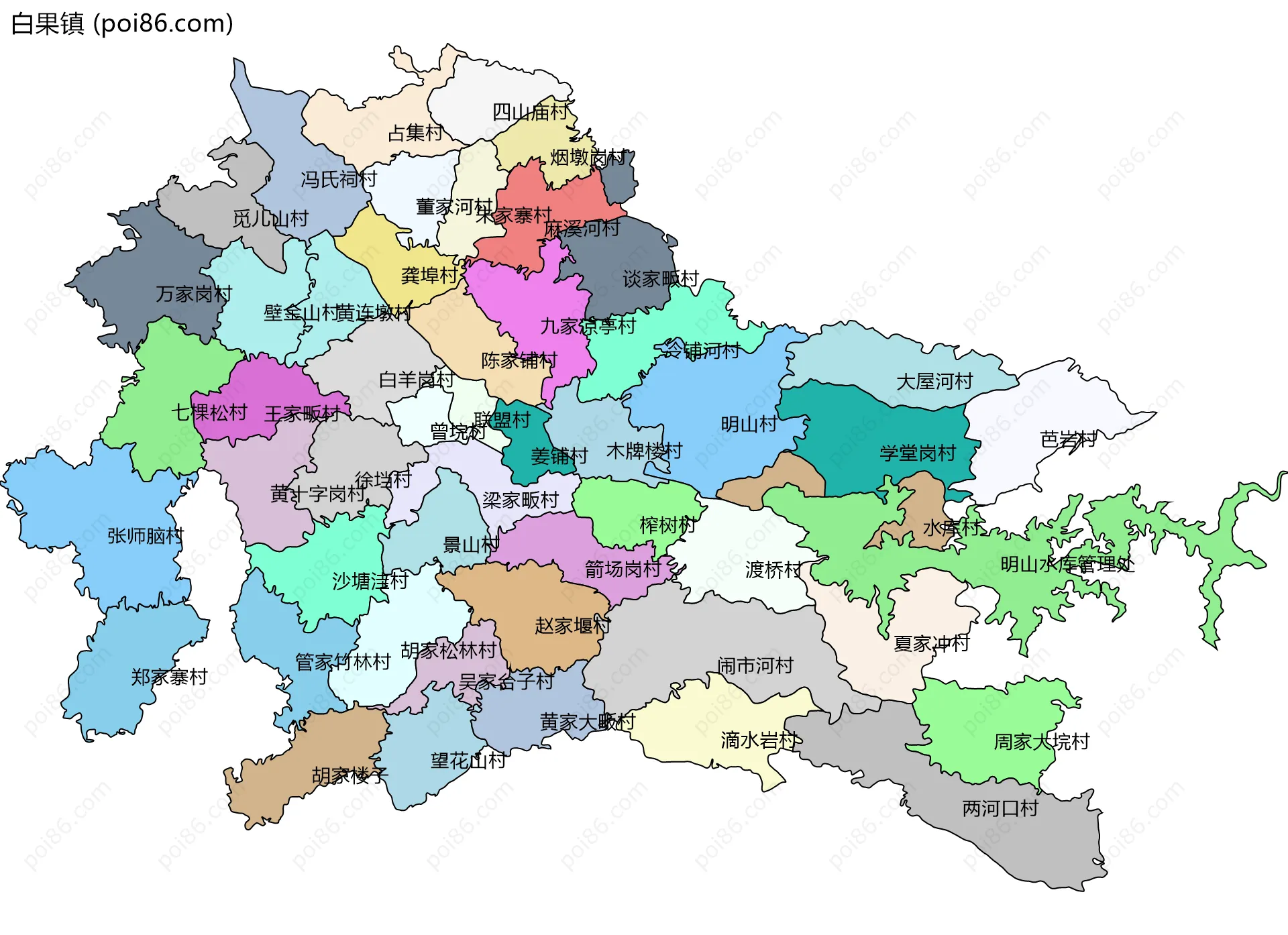 白果镇边界地图(五级行政区划)
