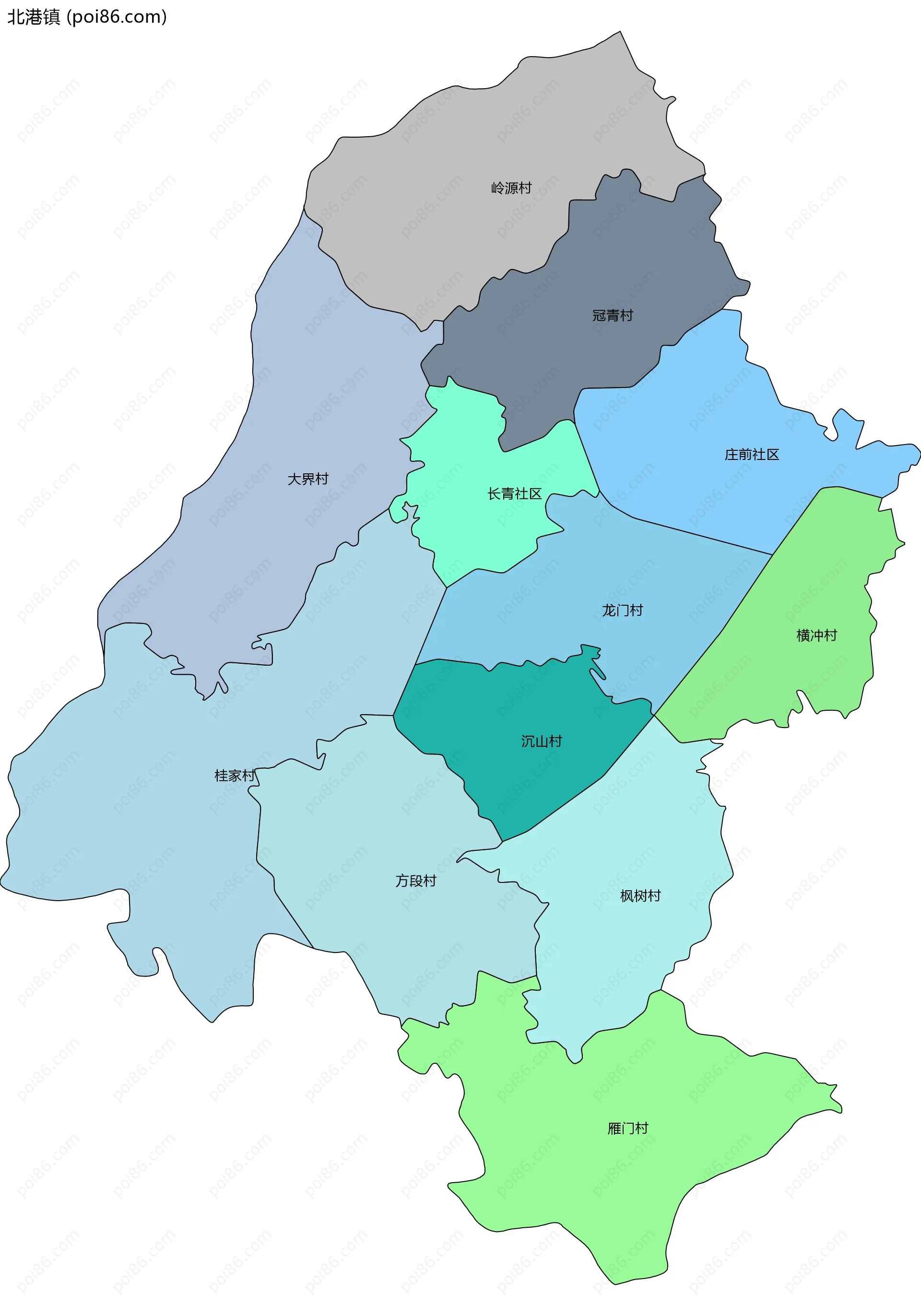 北港镇边界地图(五级行政区划)