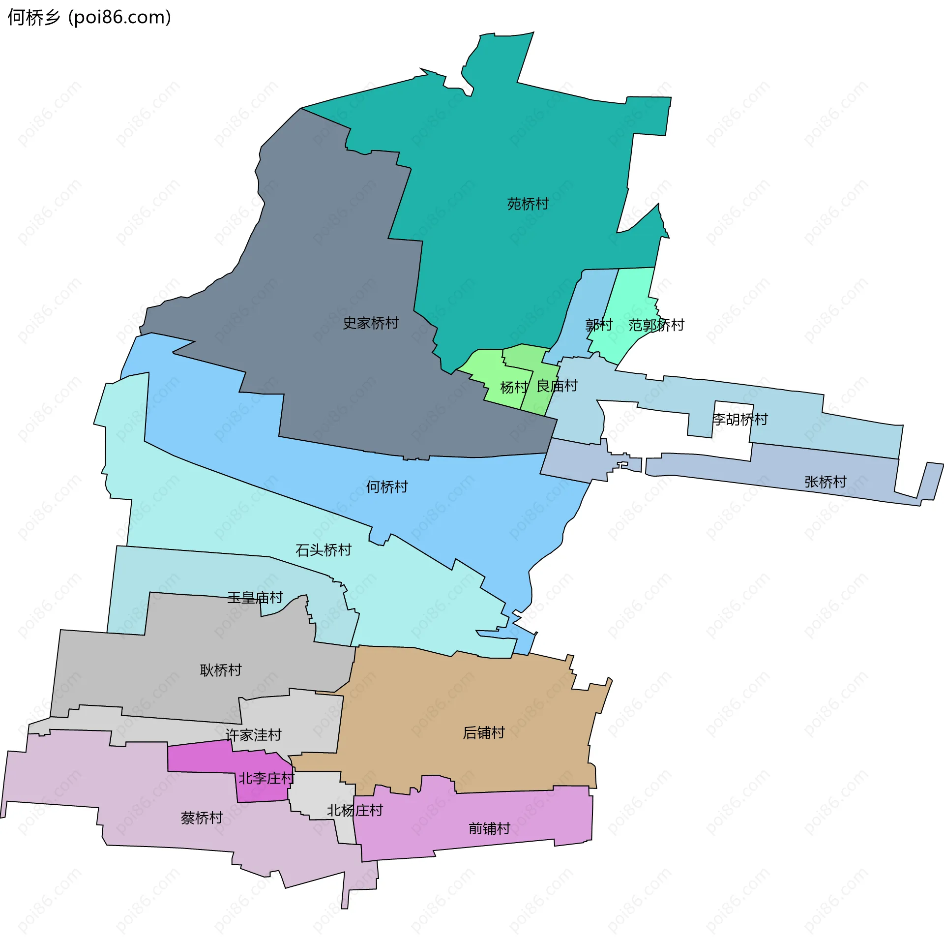 何桥乡边界地图(五级行政区划)
