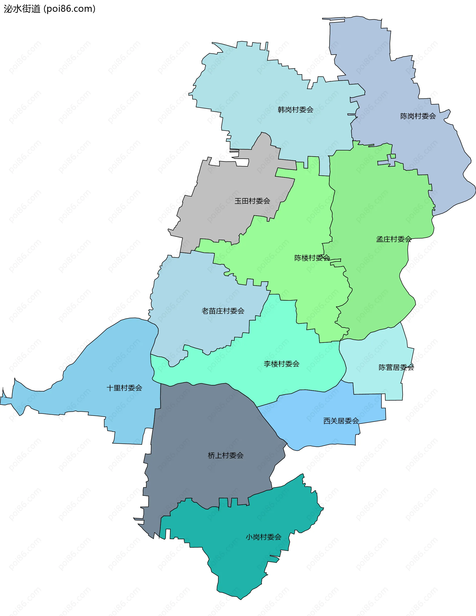 泌水街道边界地图(五级行政区划)