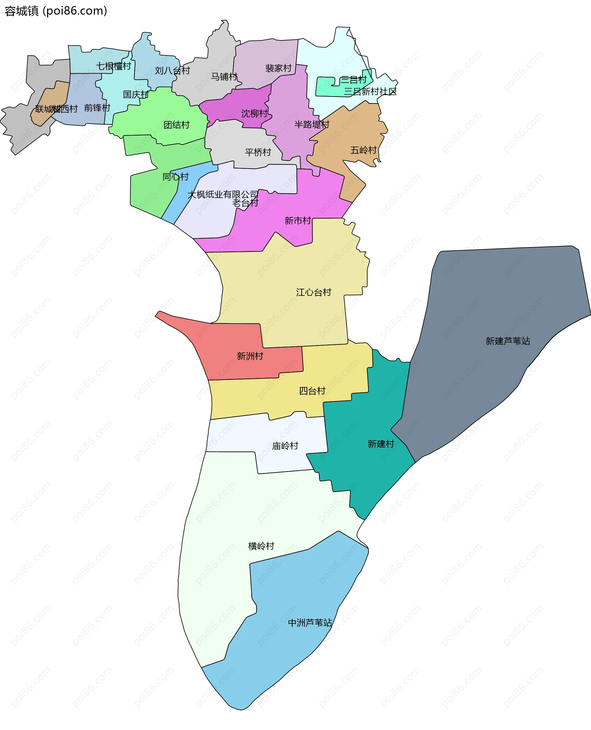 容城镇边界地图(五级行政区划)