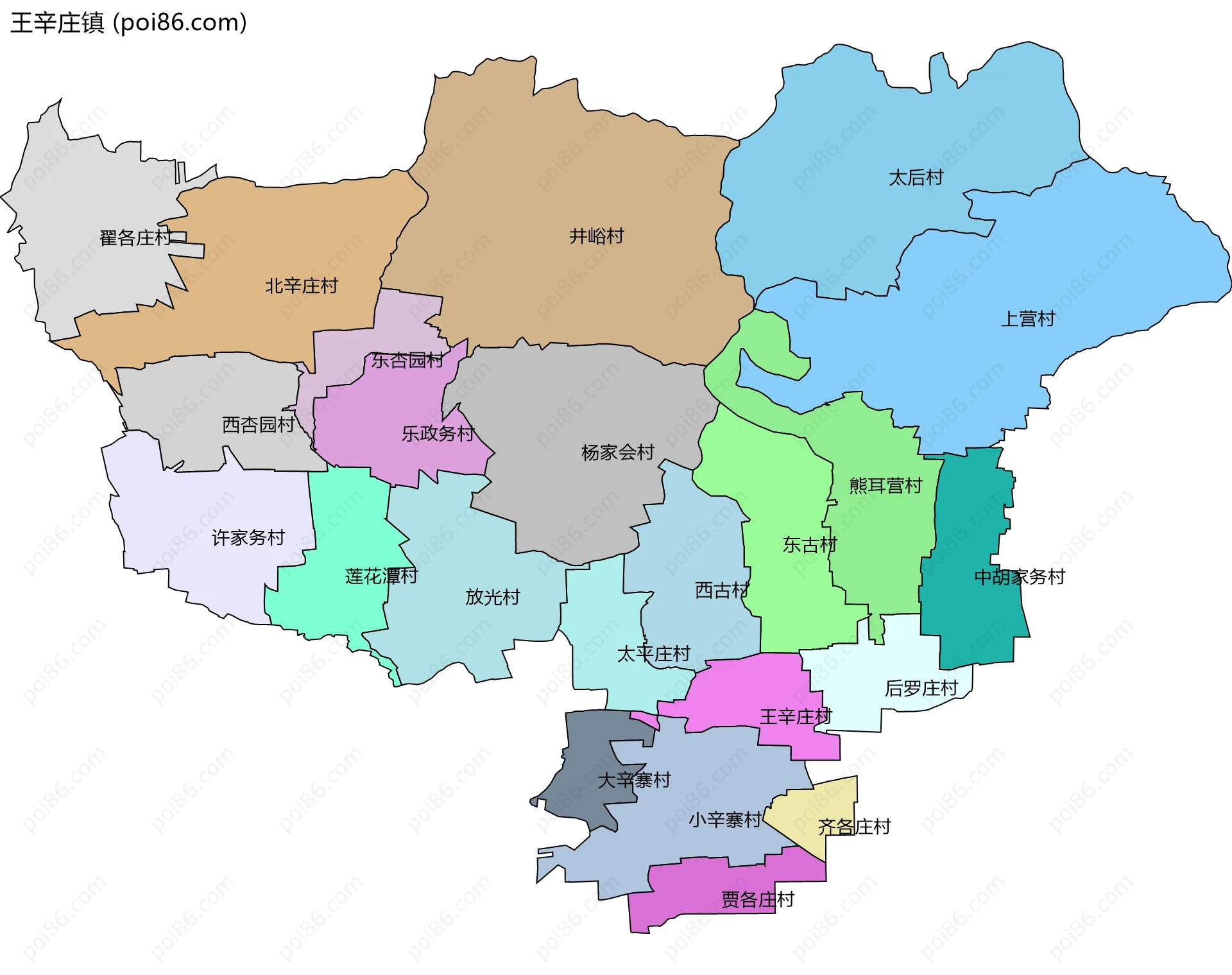 王辛庄镇边界地图(五级行政区划)