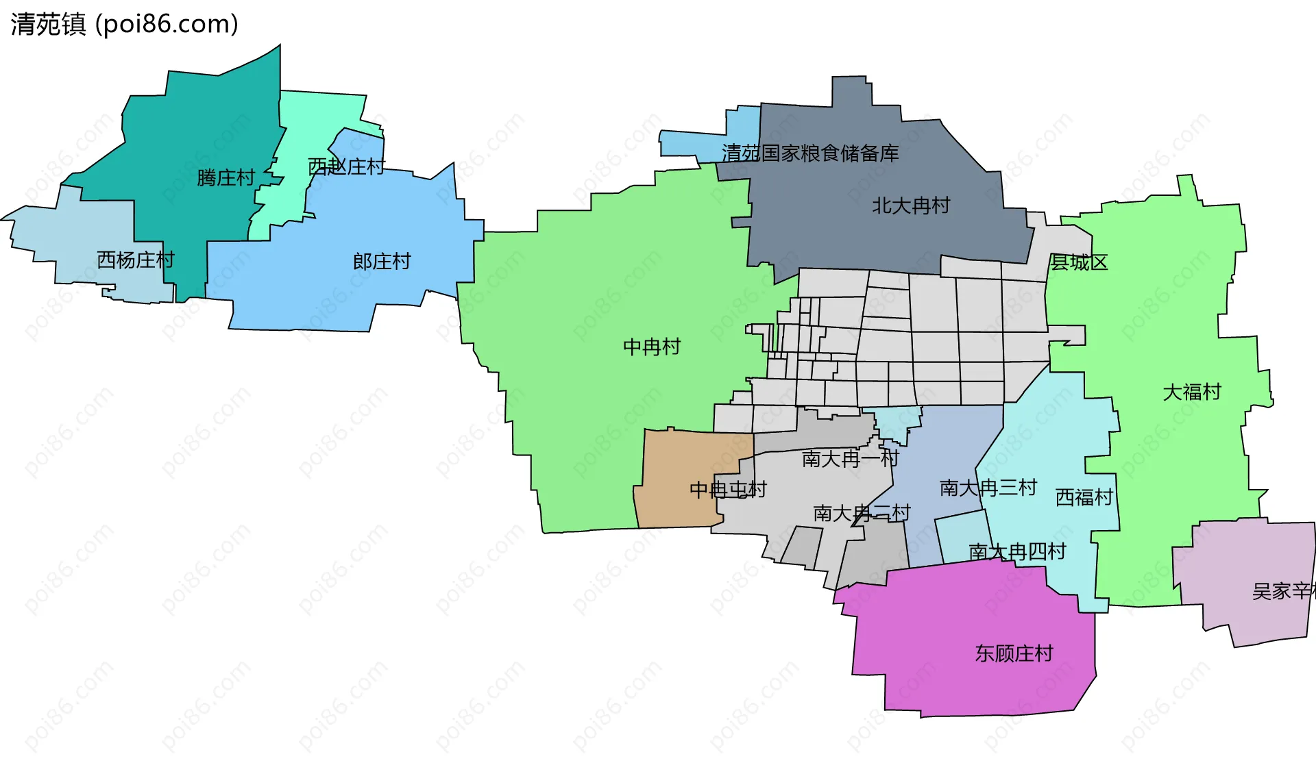 清苑镇边界地图(五级行政区划)