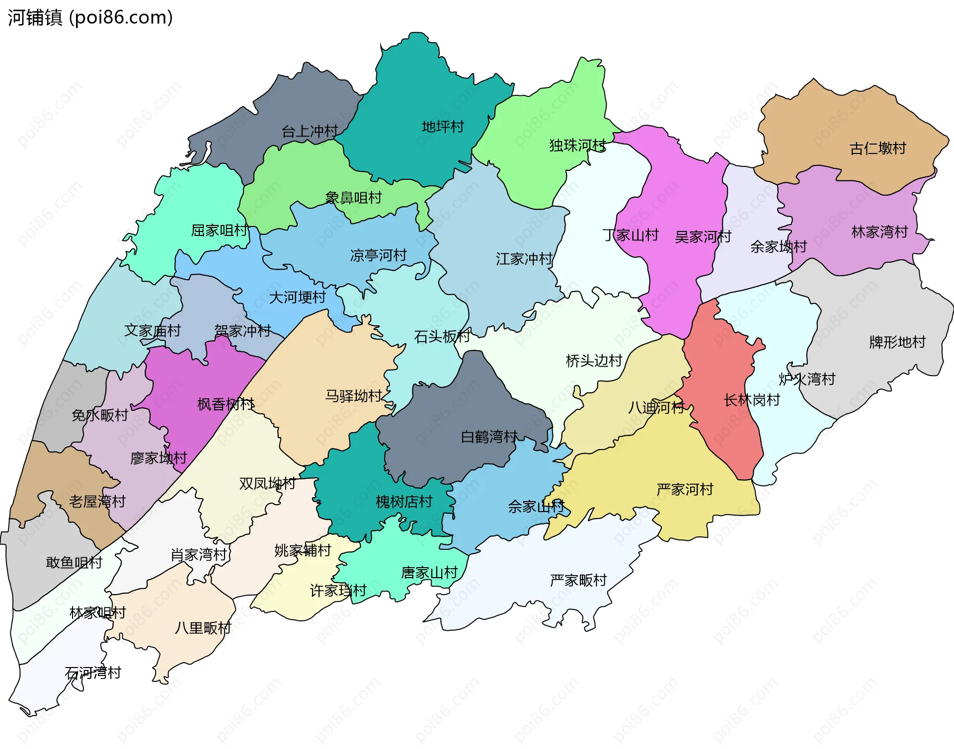 河铺镇边界地图(五级行政区划)