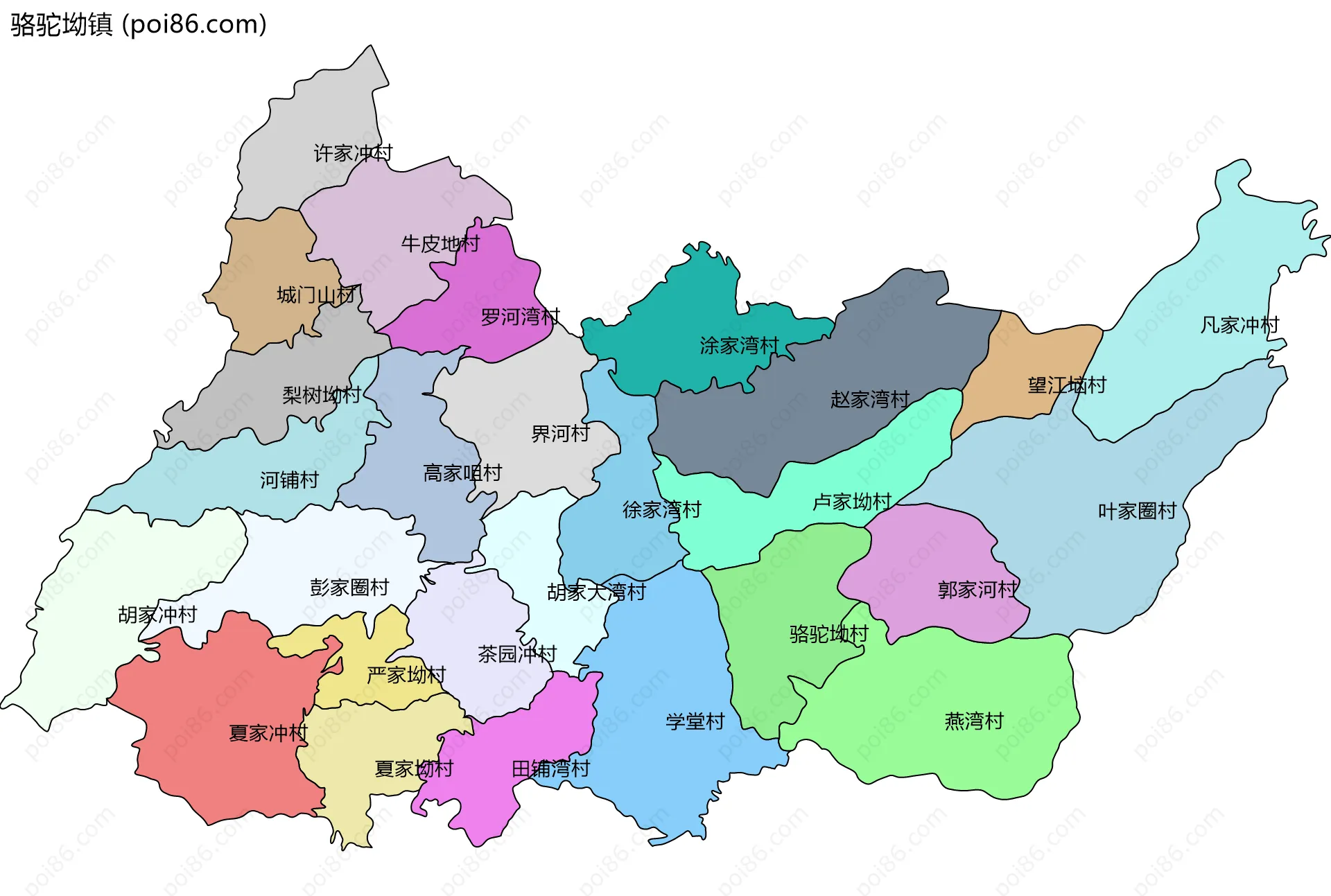 骆驼坳镇边界地图(五级行政区划)