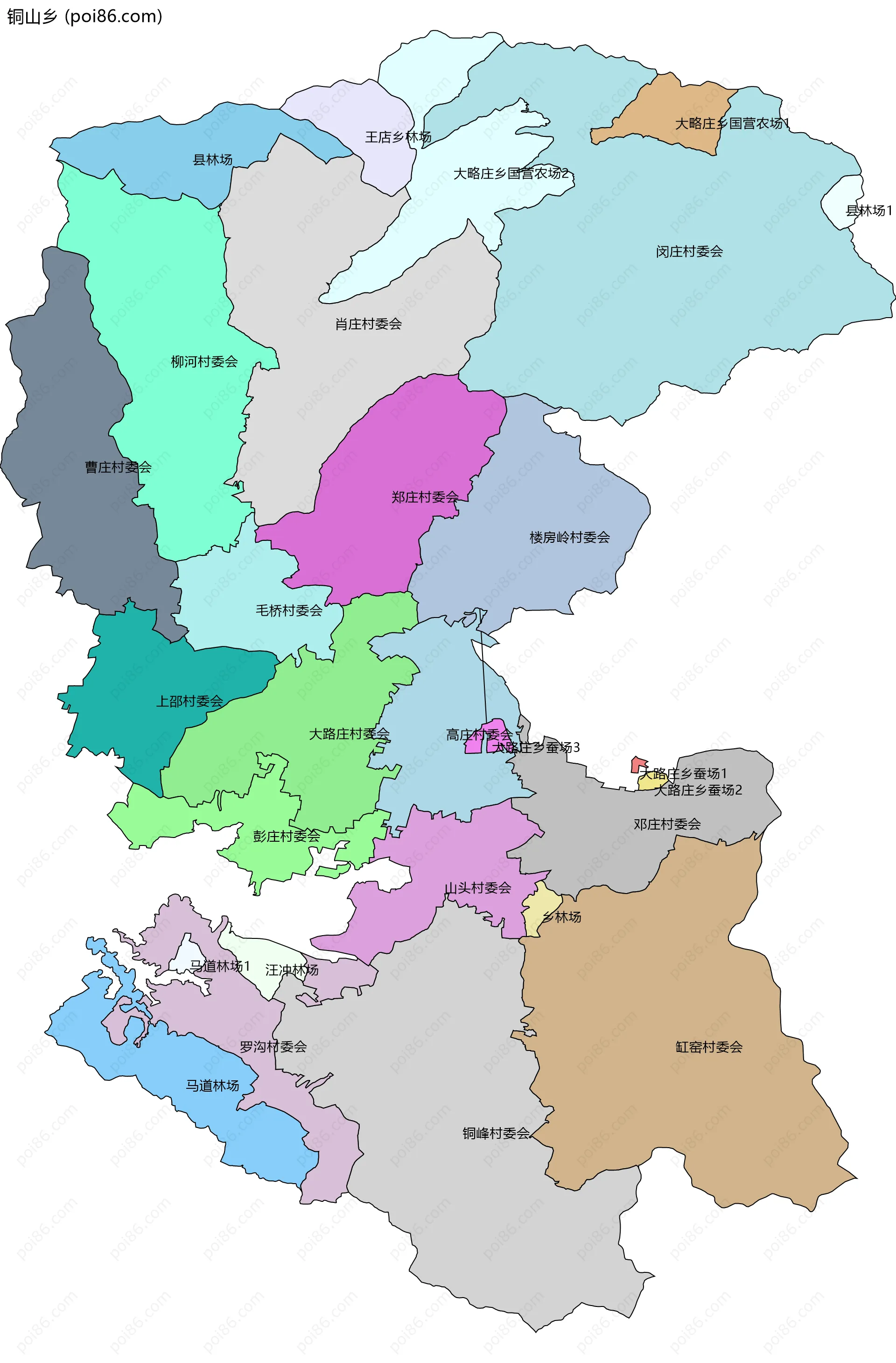 铜山乡边界地图(五级行政区划)