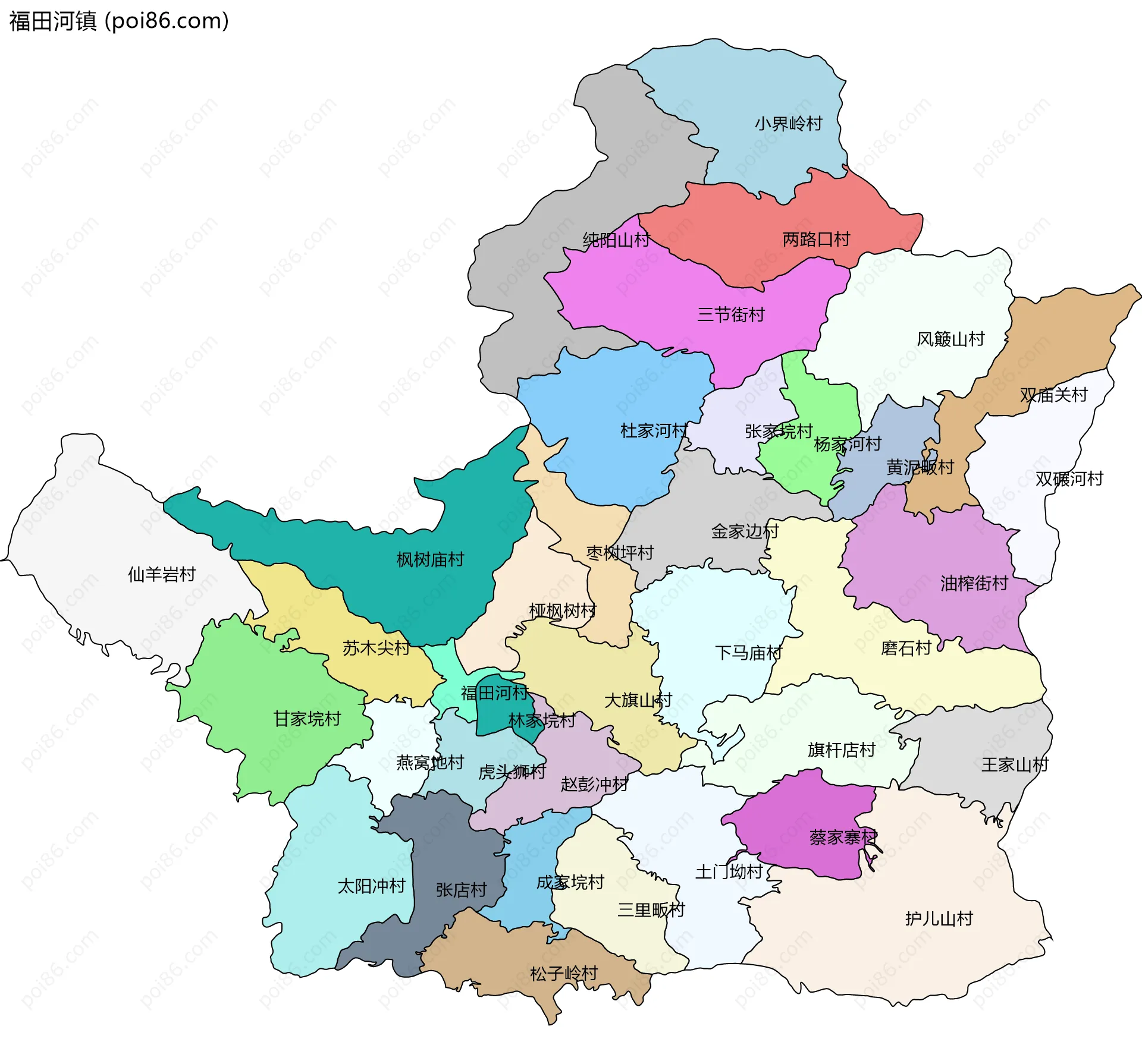 福田河镇边界地图(五级行政区划)