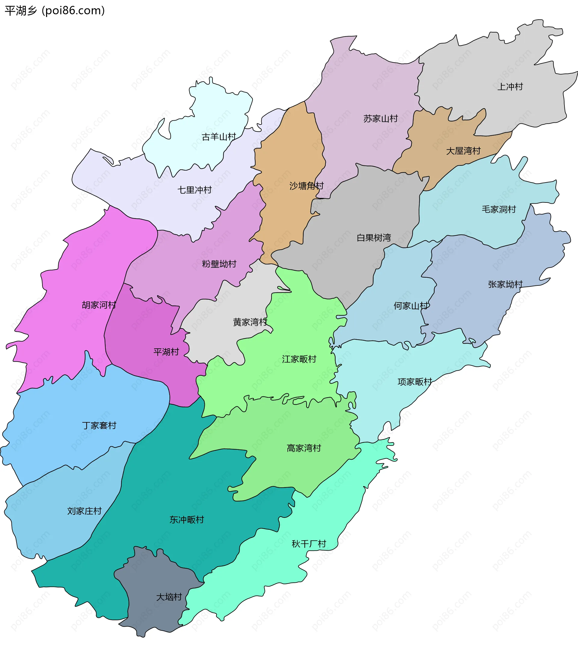 平湖乡边界地图(五级行政区划)