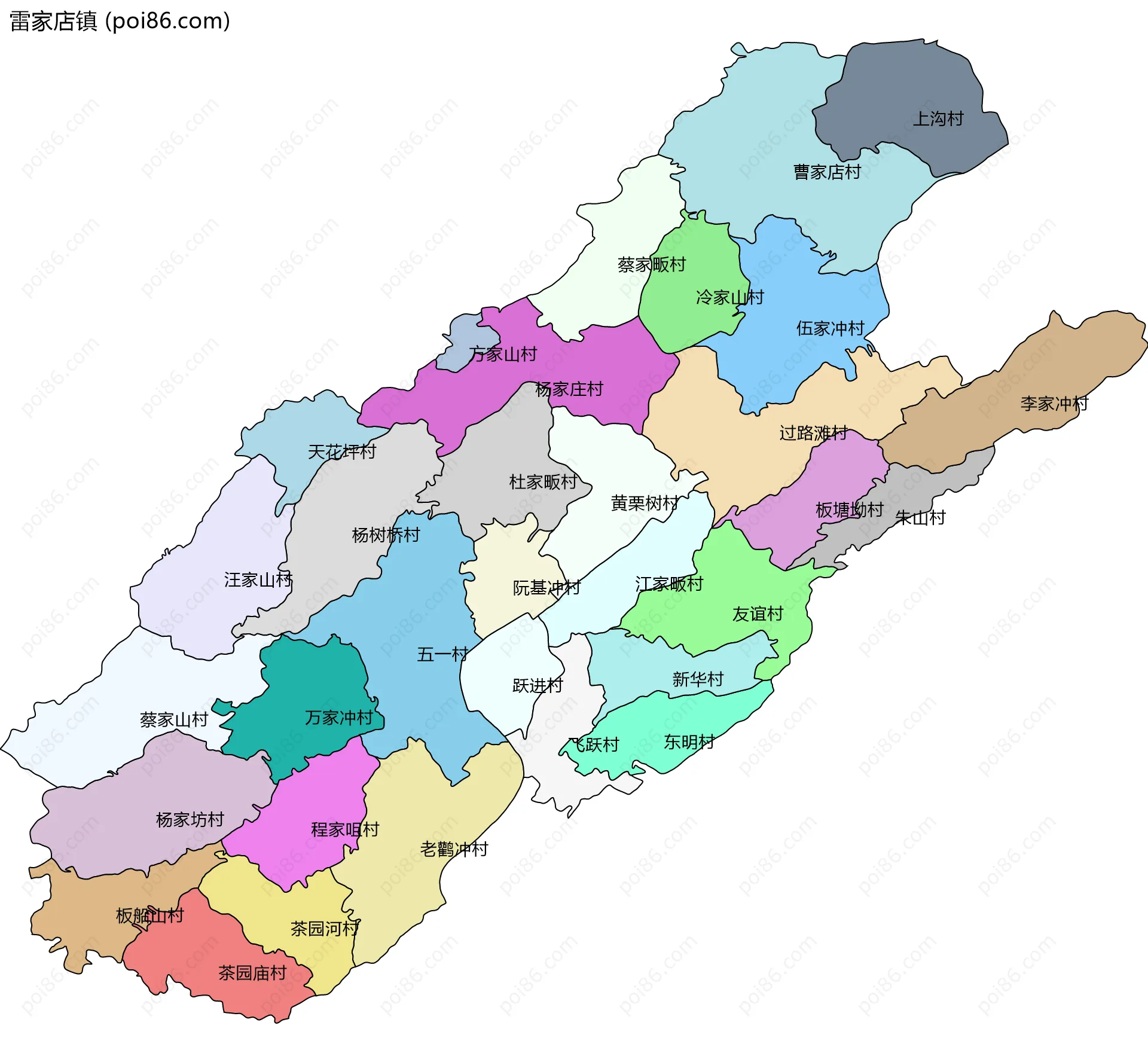 雷家店镇边界地图(五级行政区划)