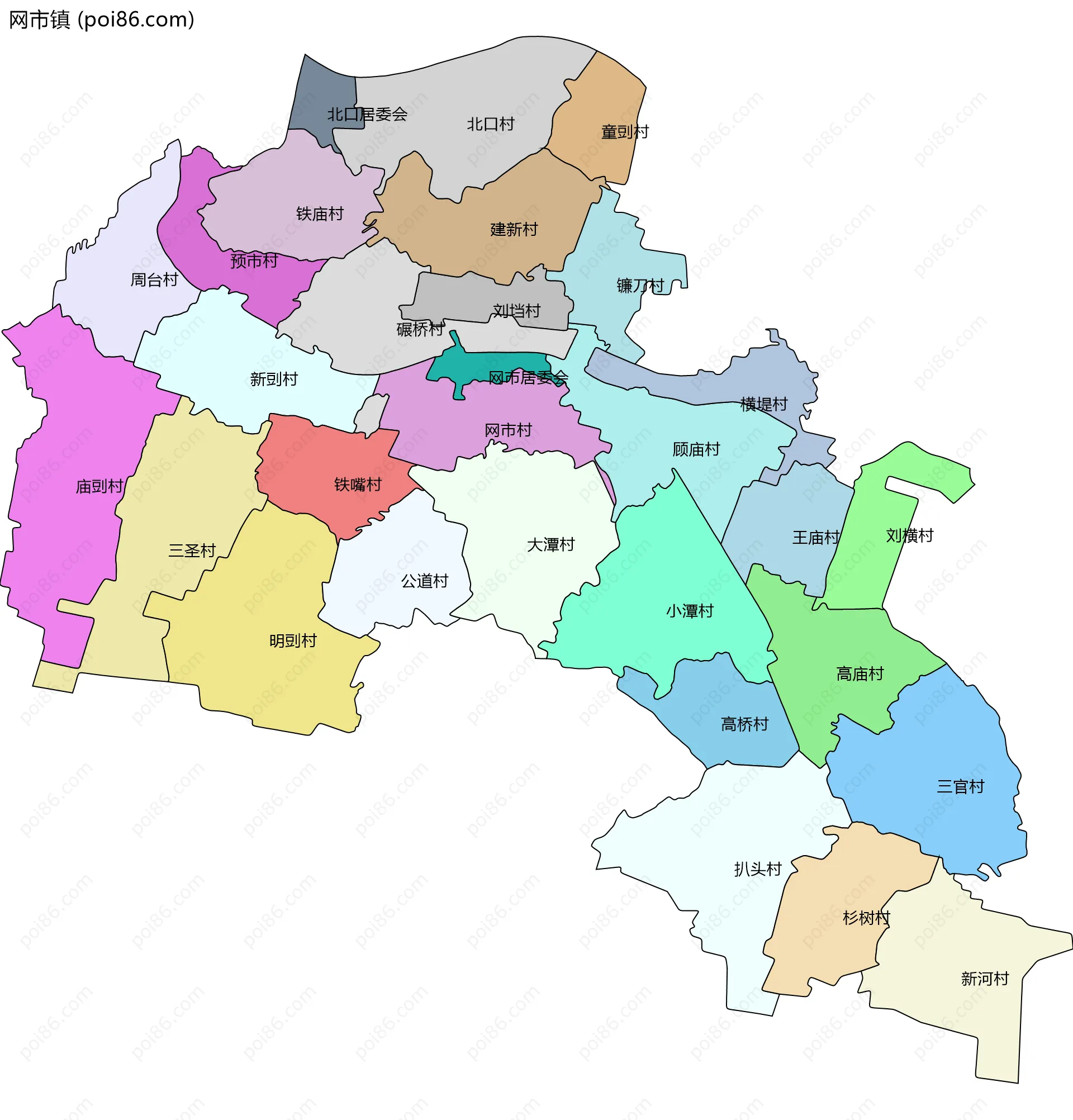 网市镇边界地图(五级行政区划)
