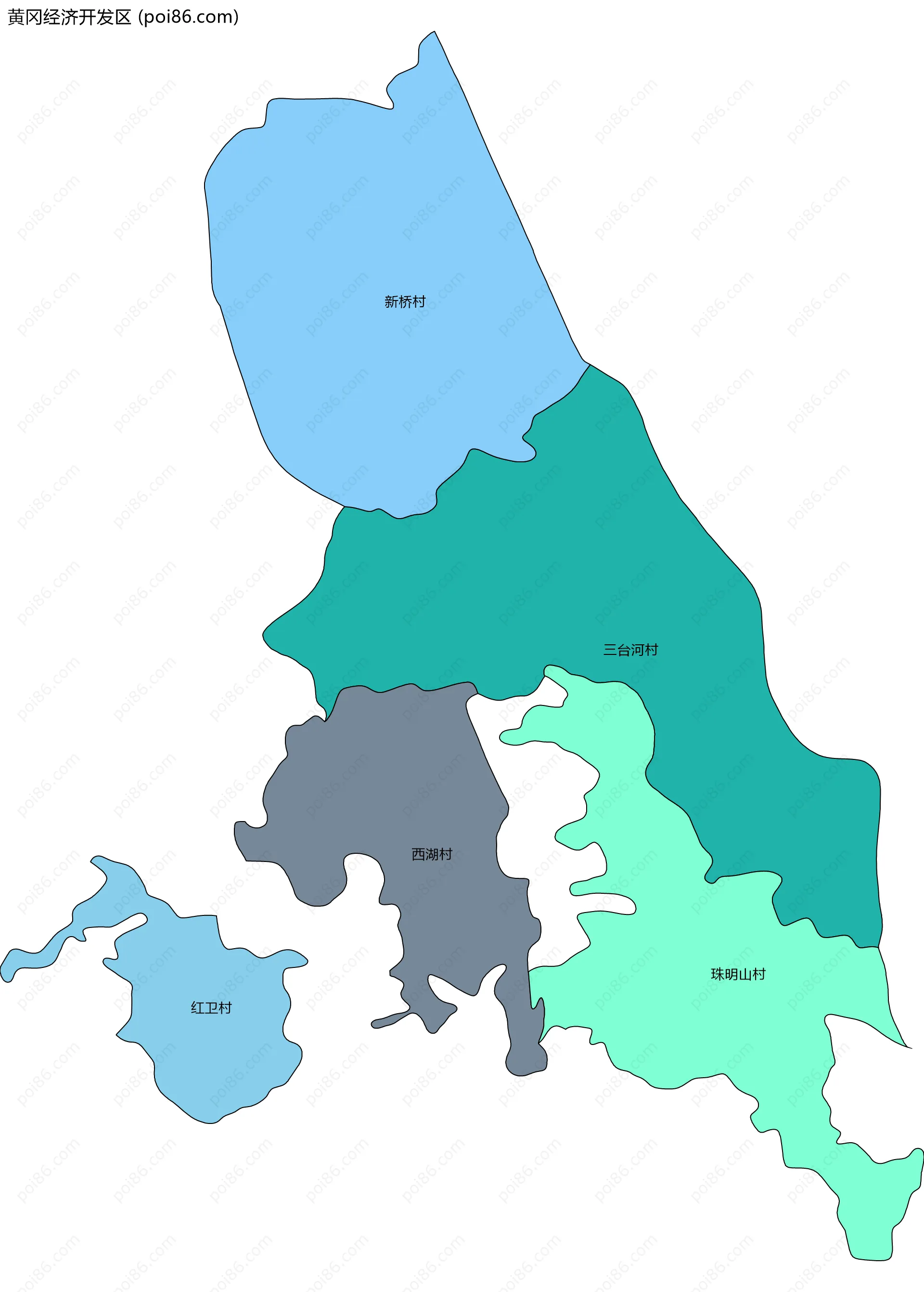黄冈经济开发区边界地图(五级行政区划)