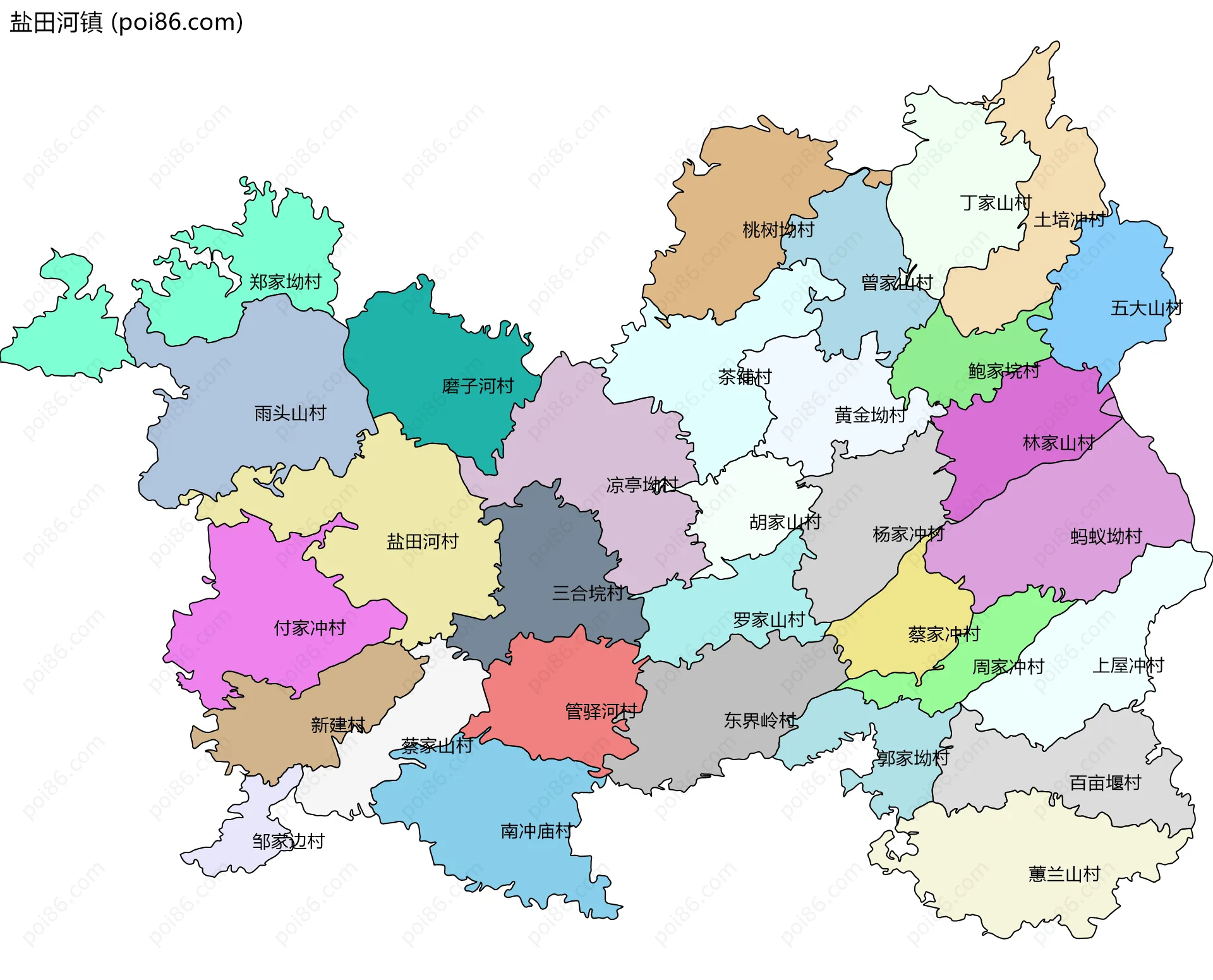 盐田河镇边界地图(五级行政区划)
