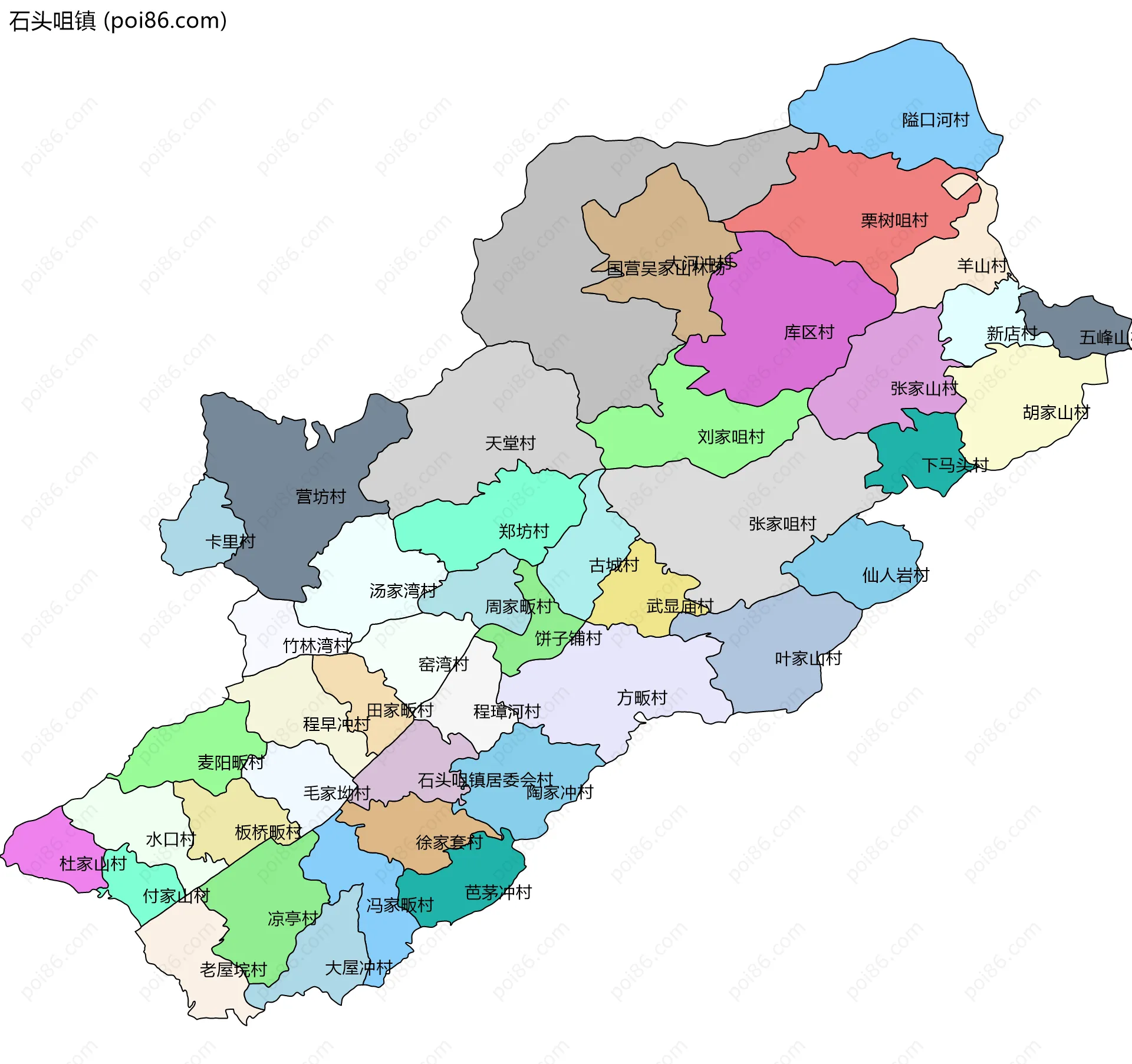 石头咀镇边界地图(五级行政区划)