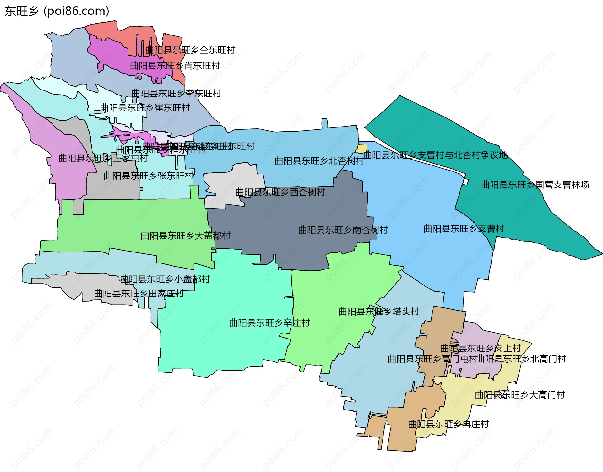 东旺乡边界地图(五级行政区划)