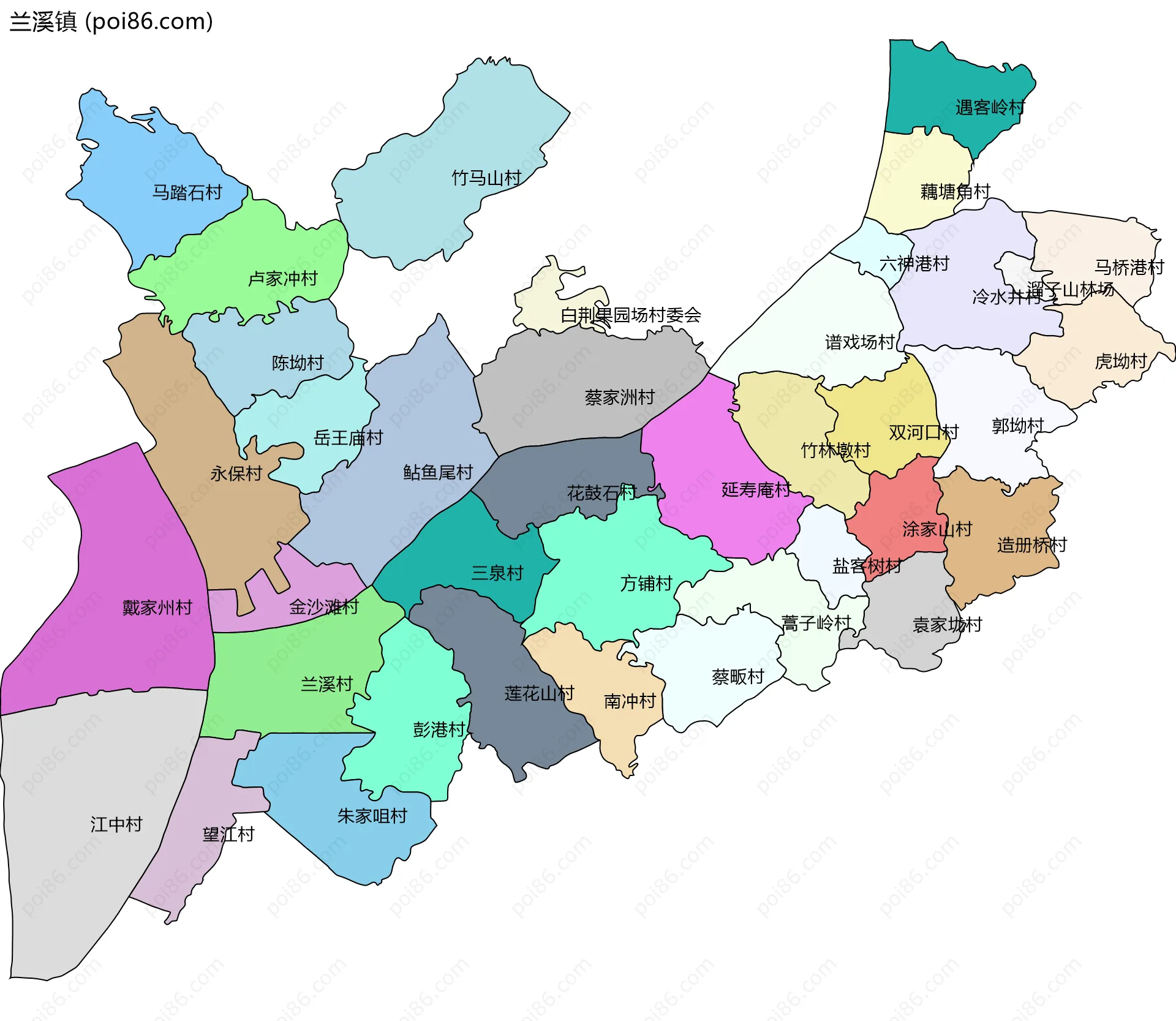 兰溪镇边界地图(五级行政区划)