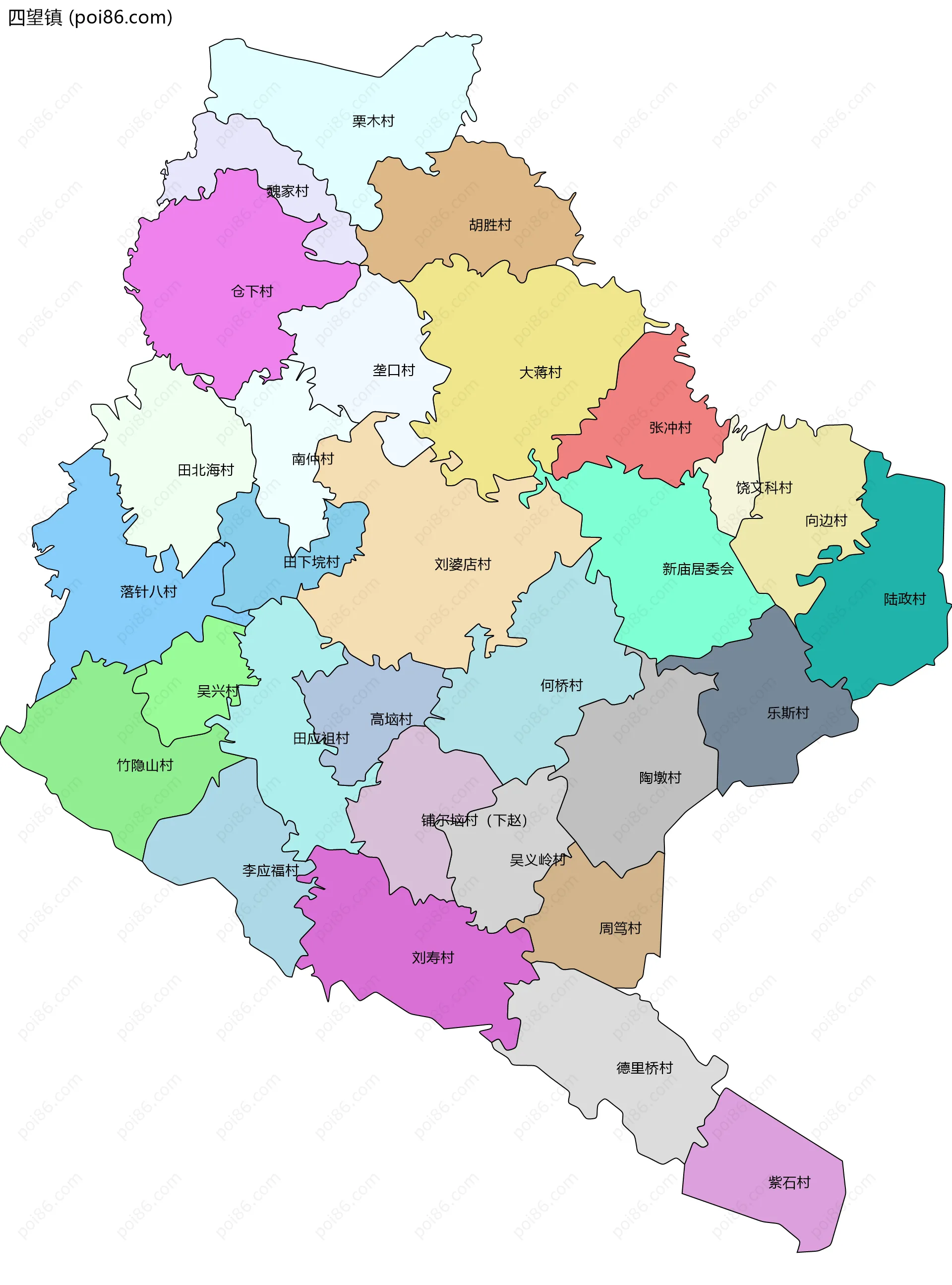 四望镇边界地图(五级行政区划)