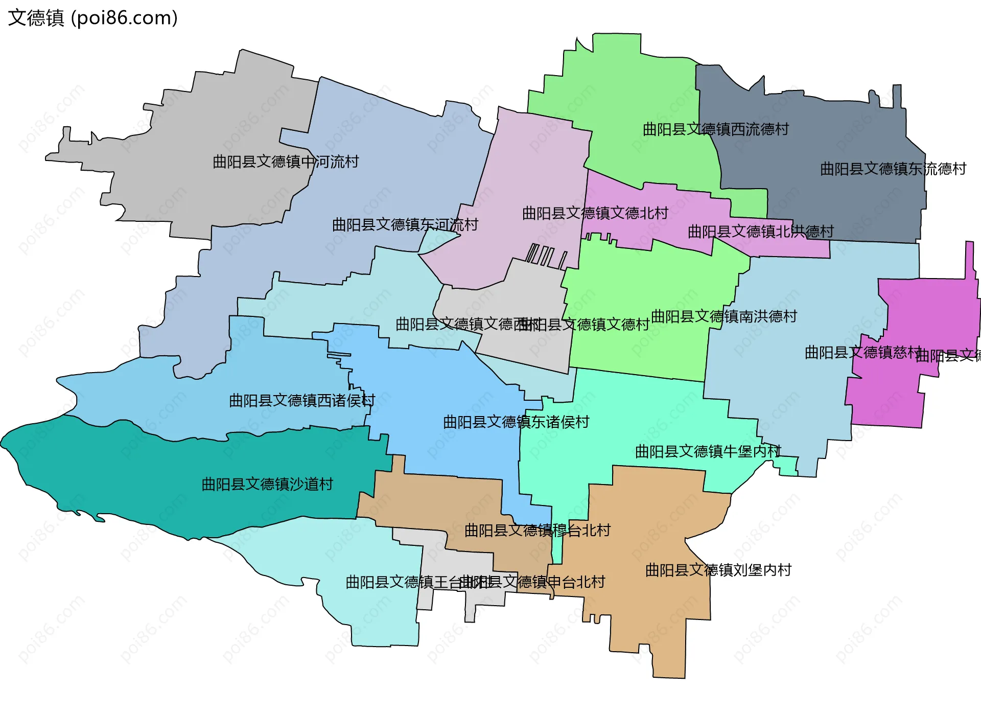 文德镇边界地图(五级行政区划)