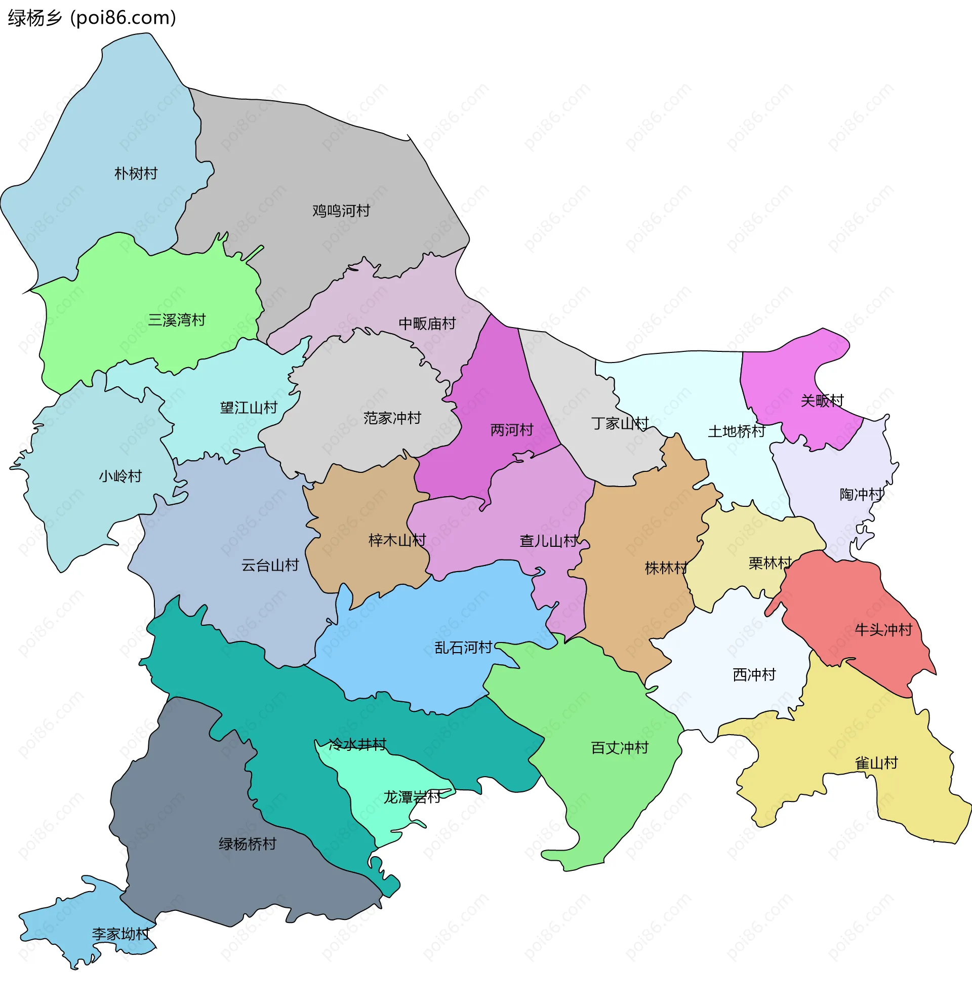 绿杨乡边界地图(五级行政区划)