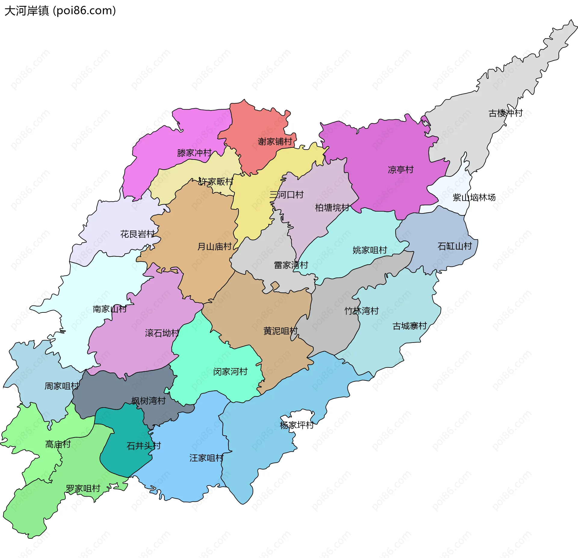 大河岸镇边界地图(五级行政区划)