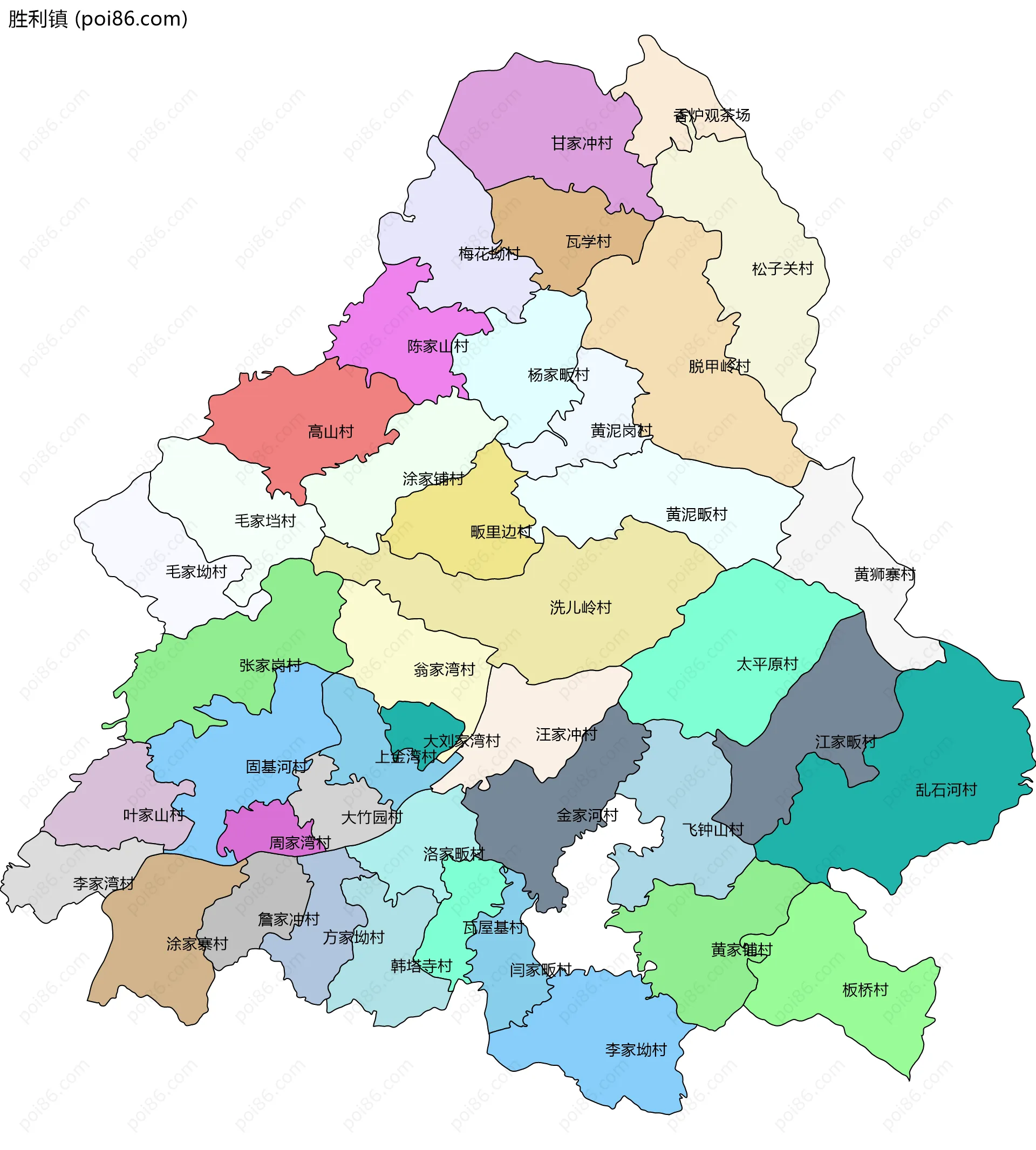 胜利镇边界地图(五级行政区划)