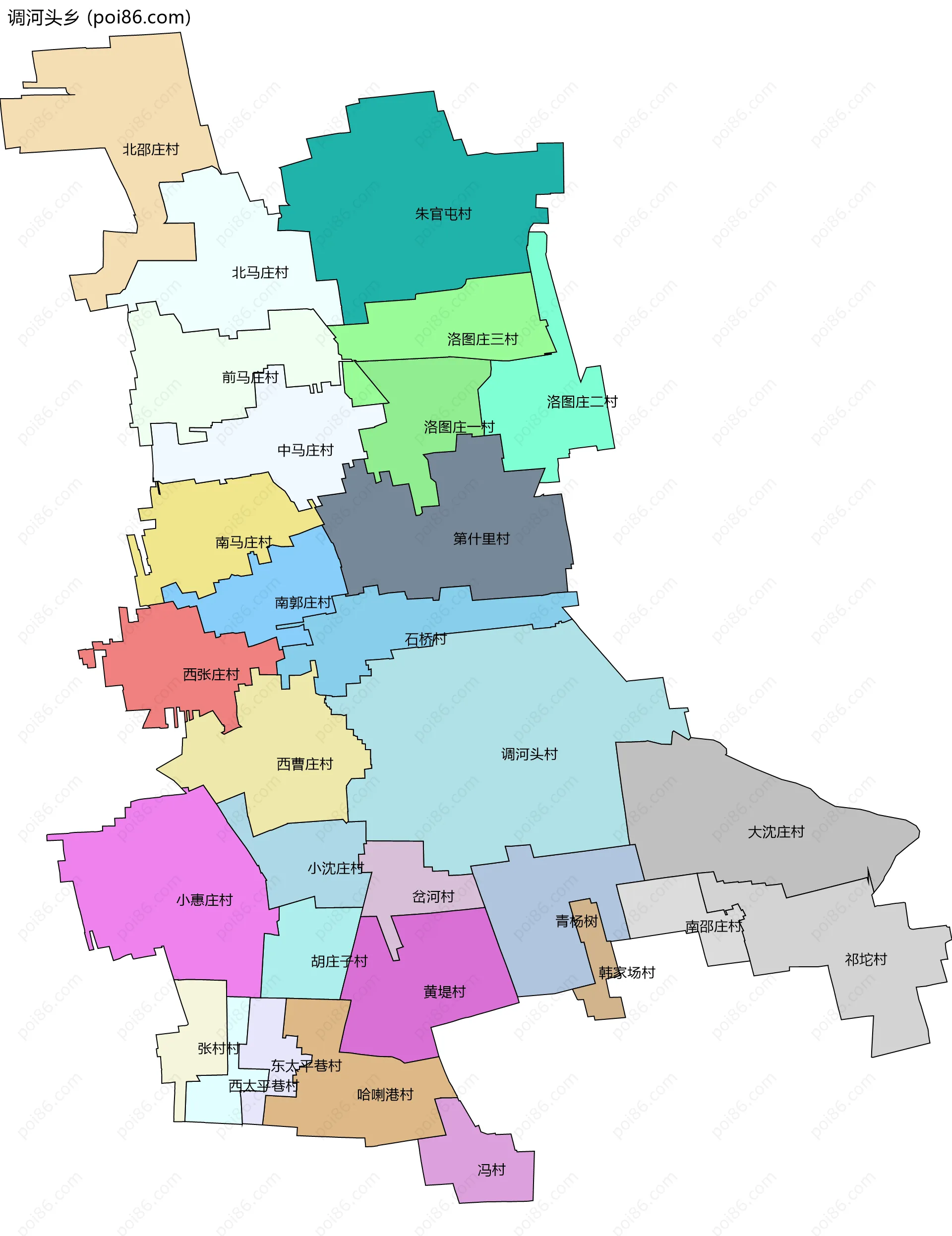 调河头乡边界地图(五级行政区划)