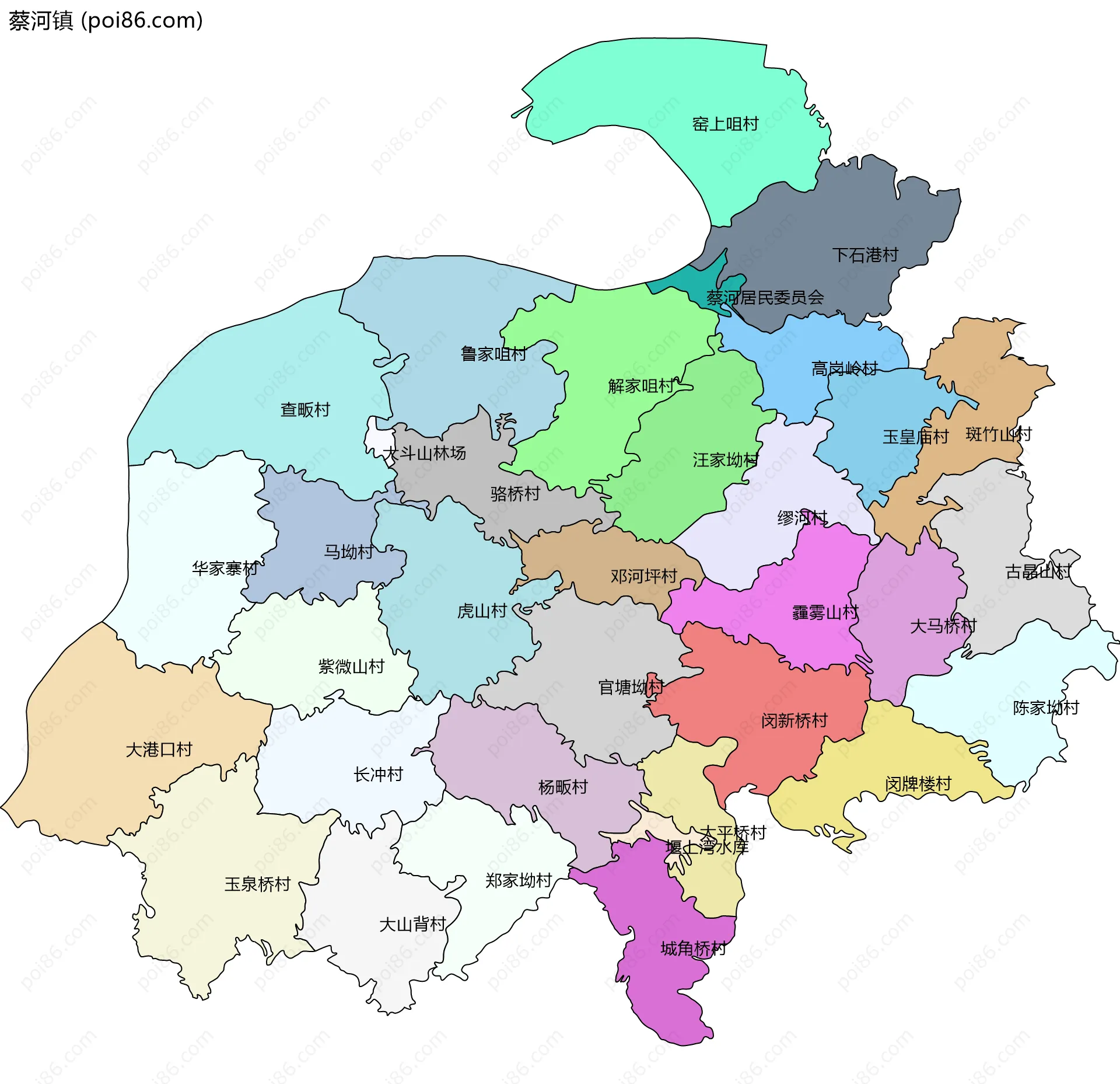 蔡河镇边界地图(五级行政区划)