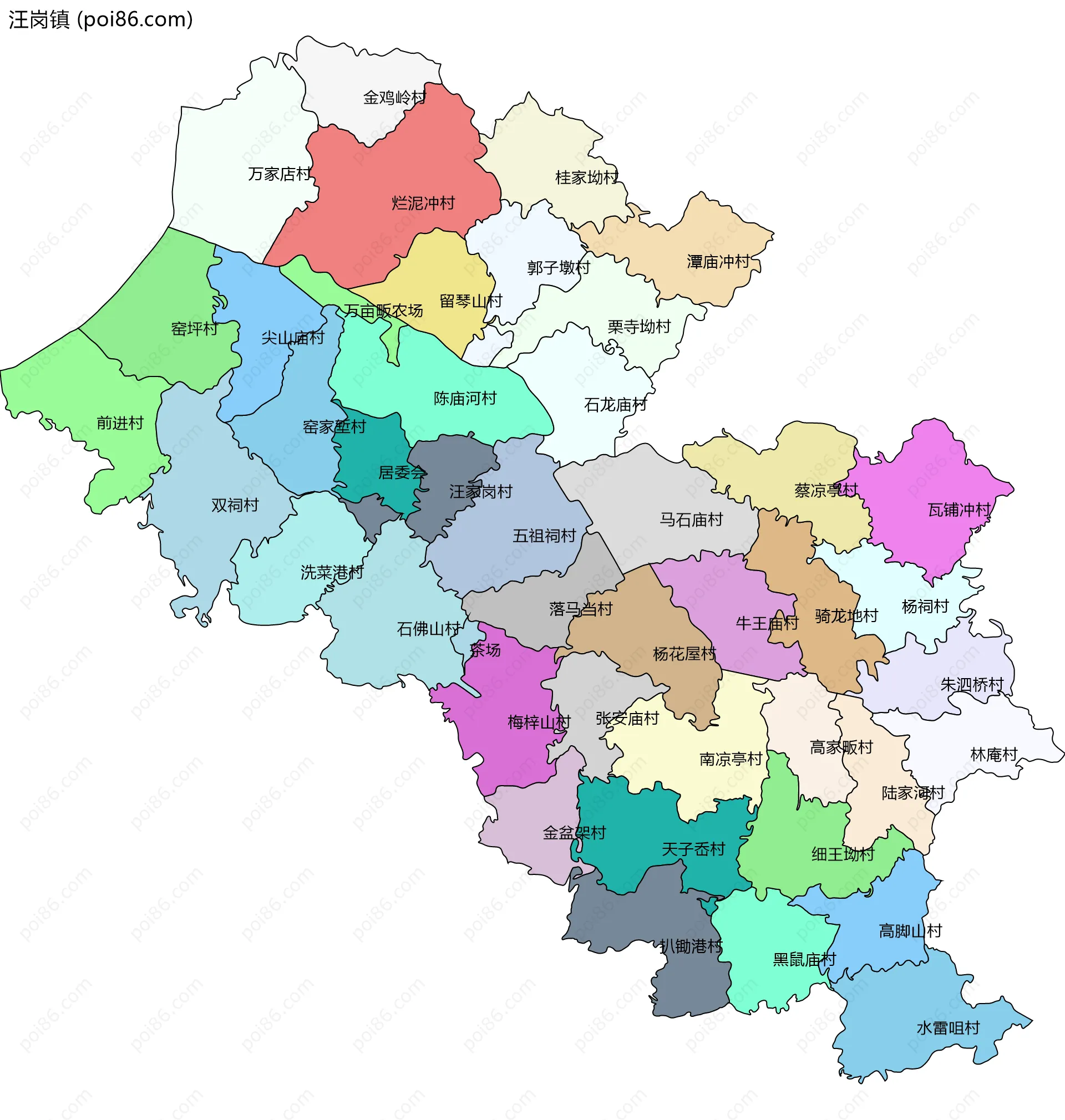 汪岗镇边界地图(五级行政区划)