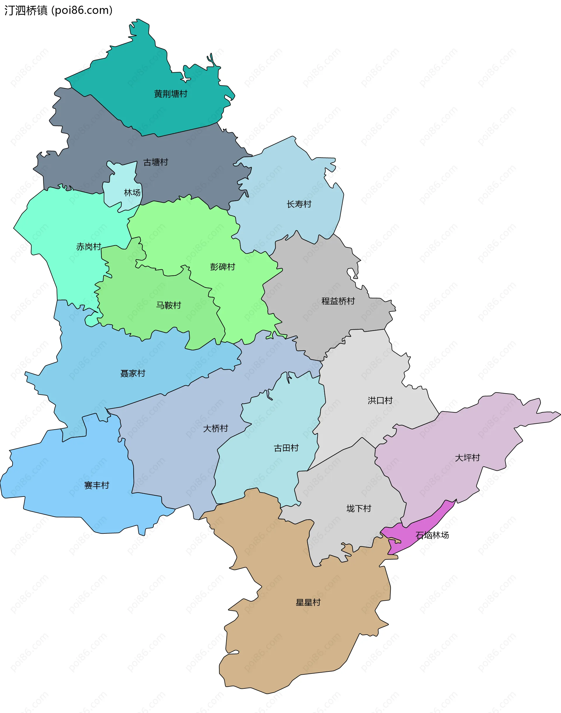 汀泗桥镇边界地图(五级行政区划)