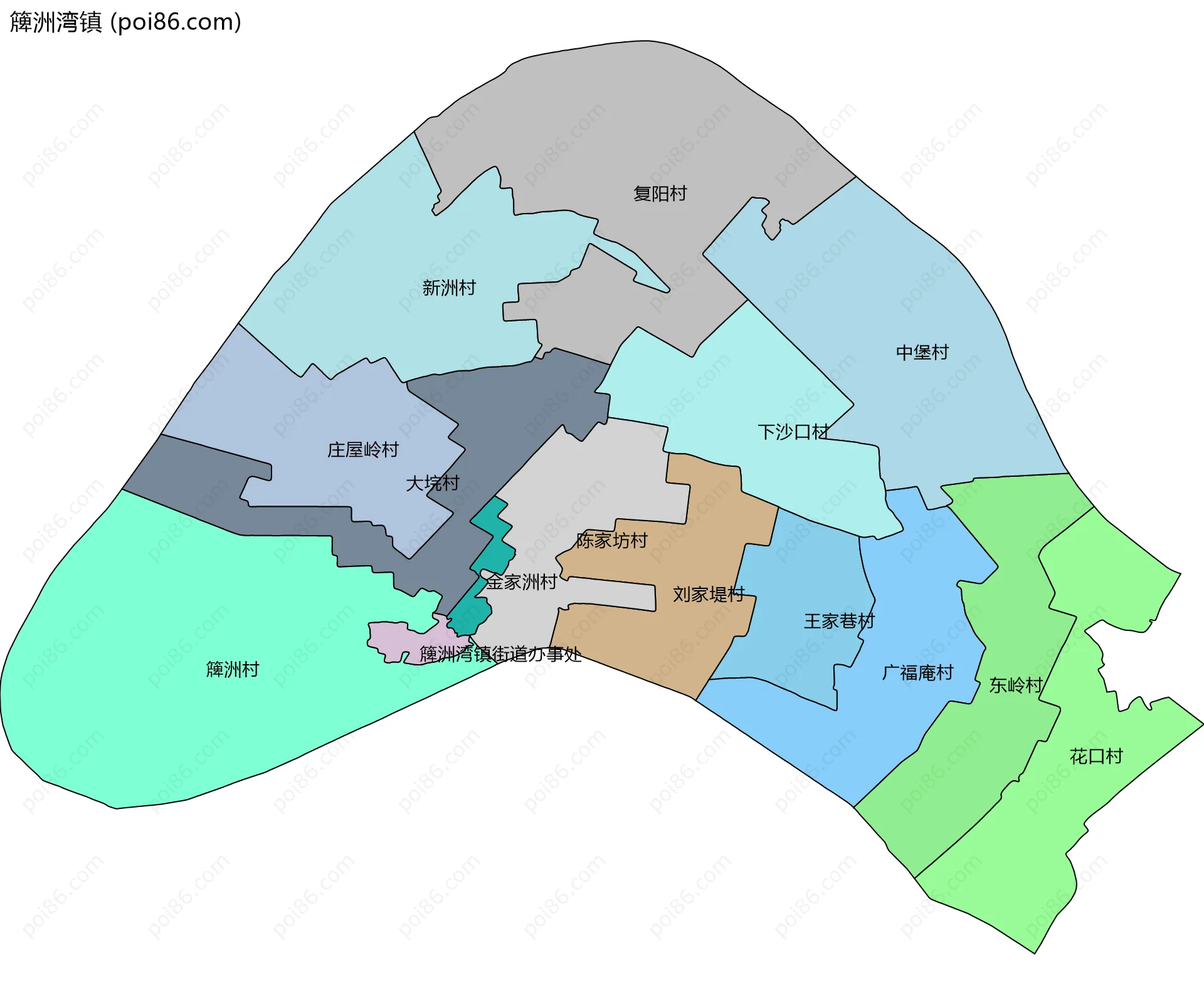 簰洲湾镇边界地图(五级行政区划)