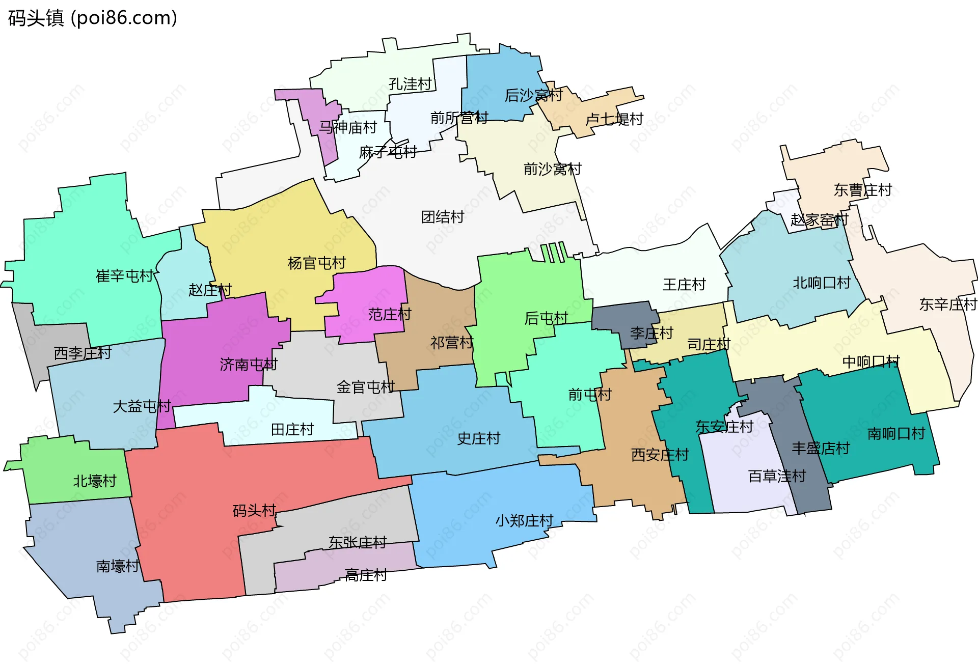 码头镇边界地图(五级行政区划)