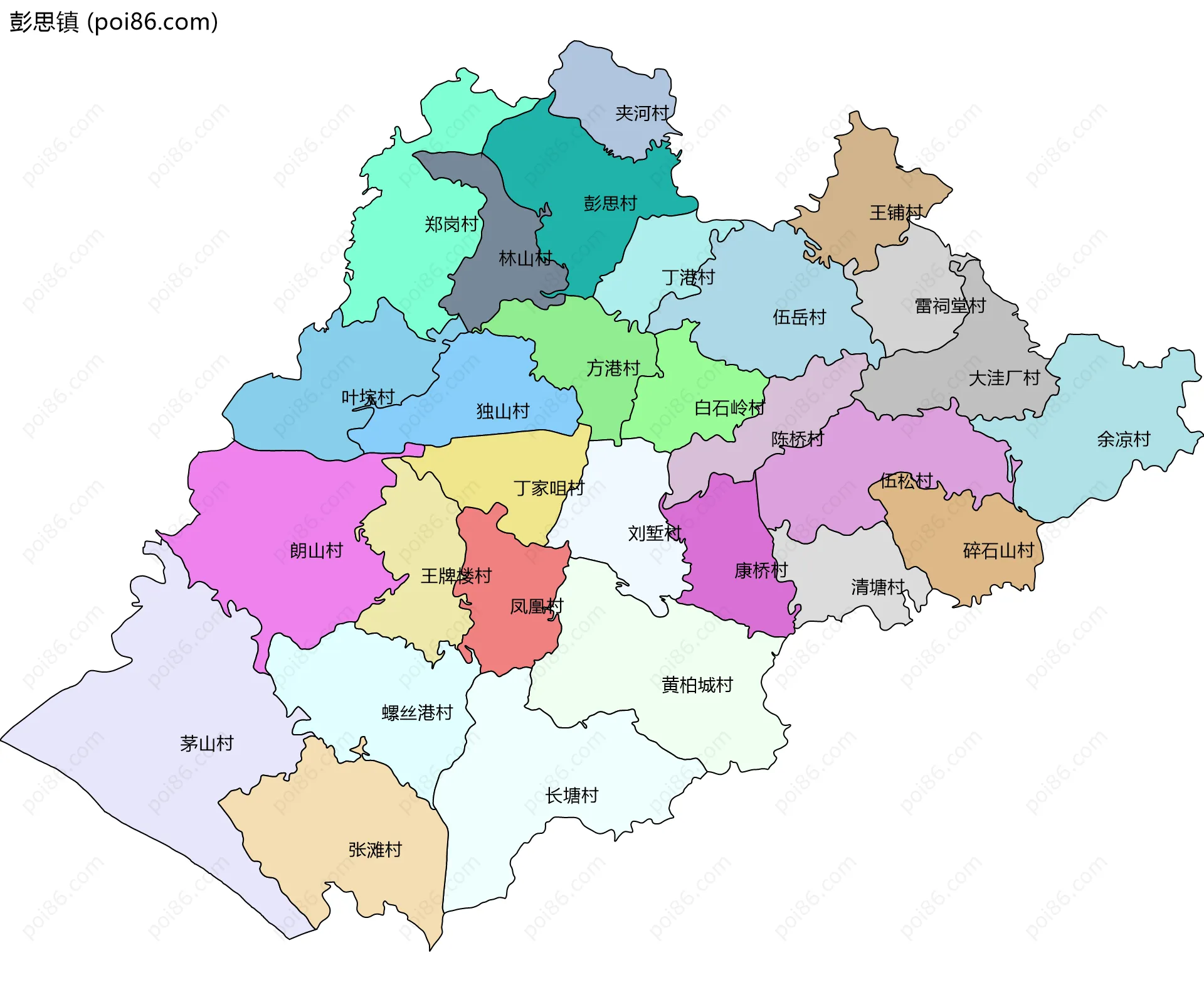 彭思镇边界地图(五级行政区划)