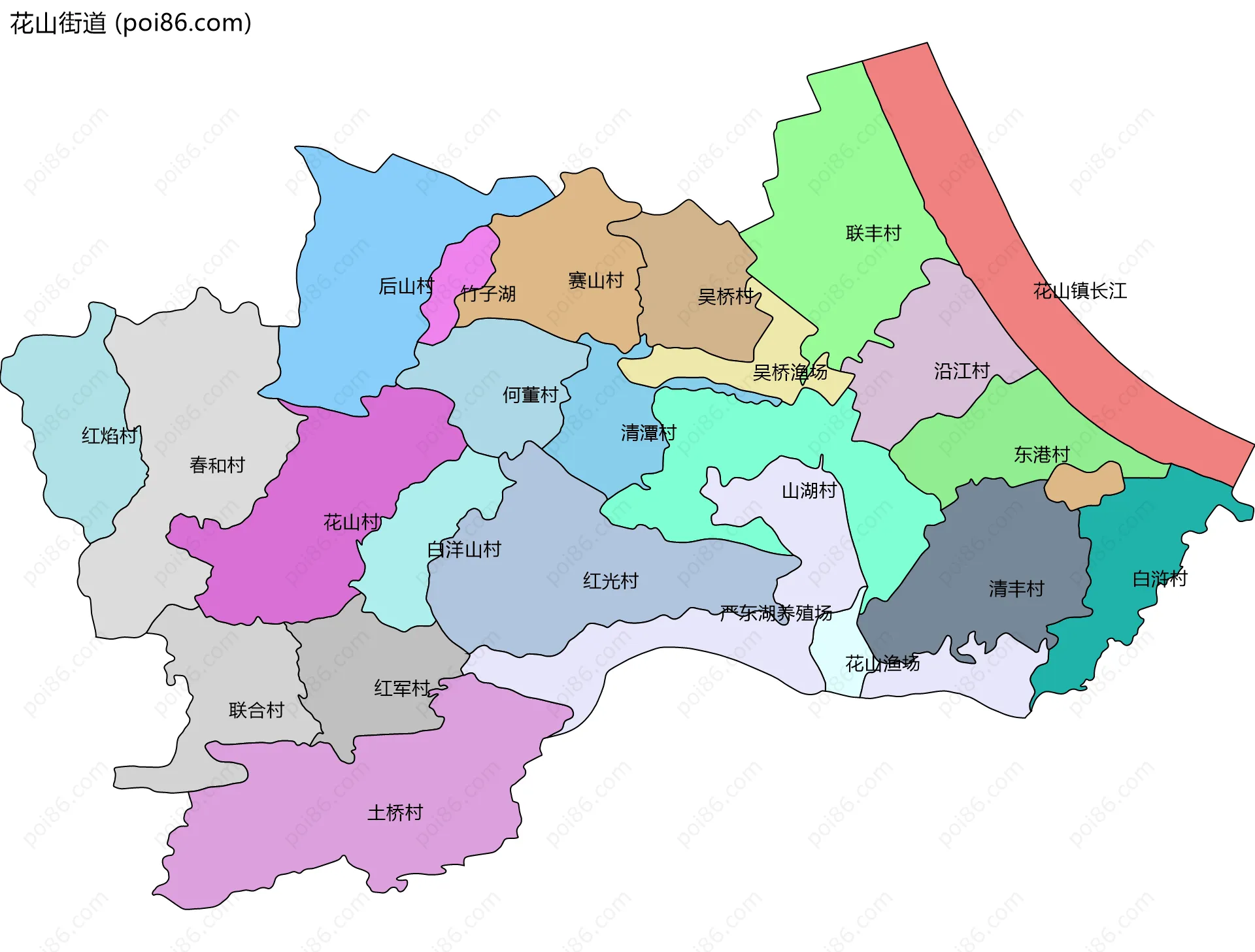 花山街道边界地图(五级行政区划)