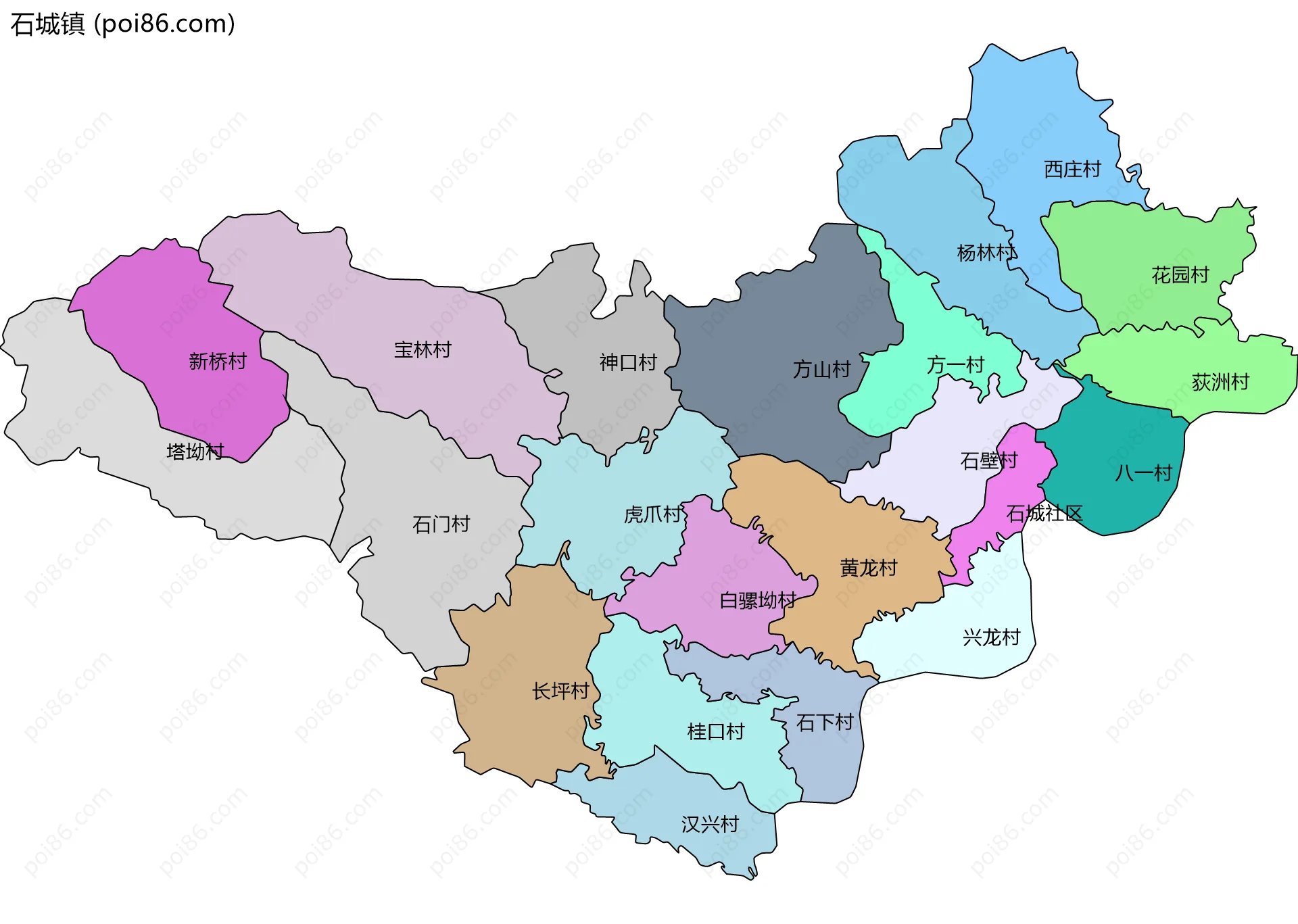 石城镇边界地图(五级行政区划)