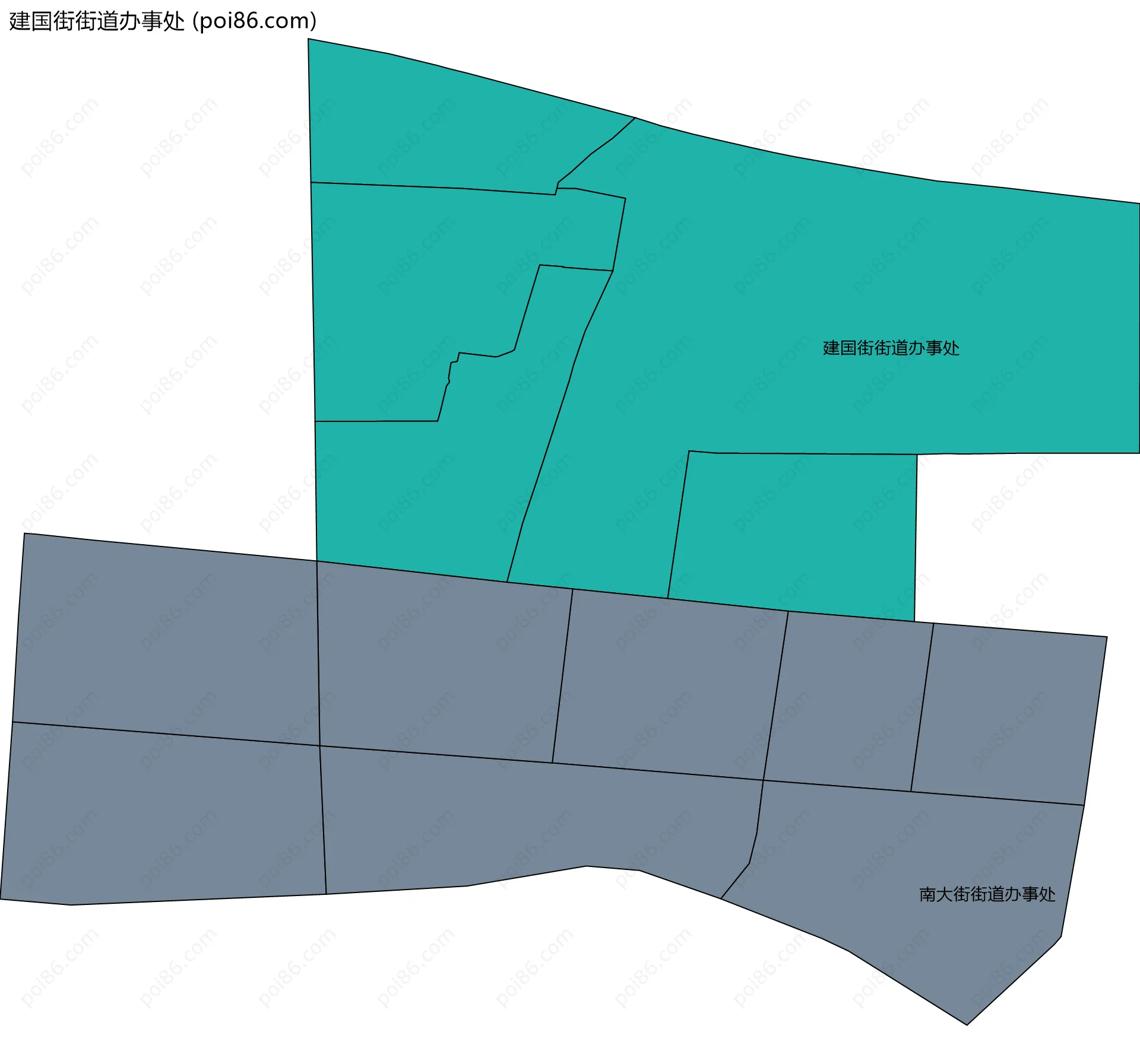 建国街街道办事处边界地图(五级行政区划)